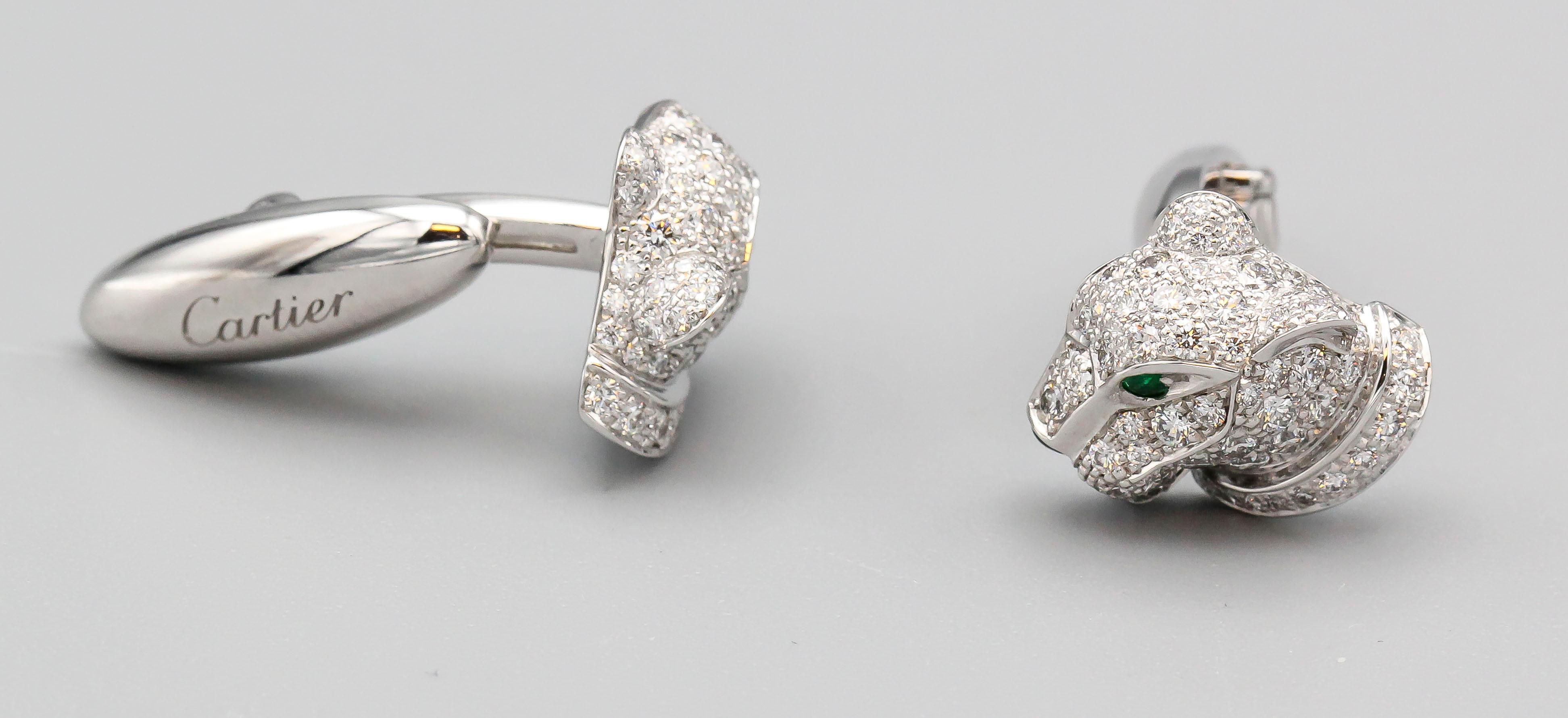 Elegant diamond, emerald, onyx and 18K white gold button cufflinks from the 