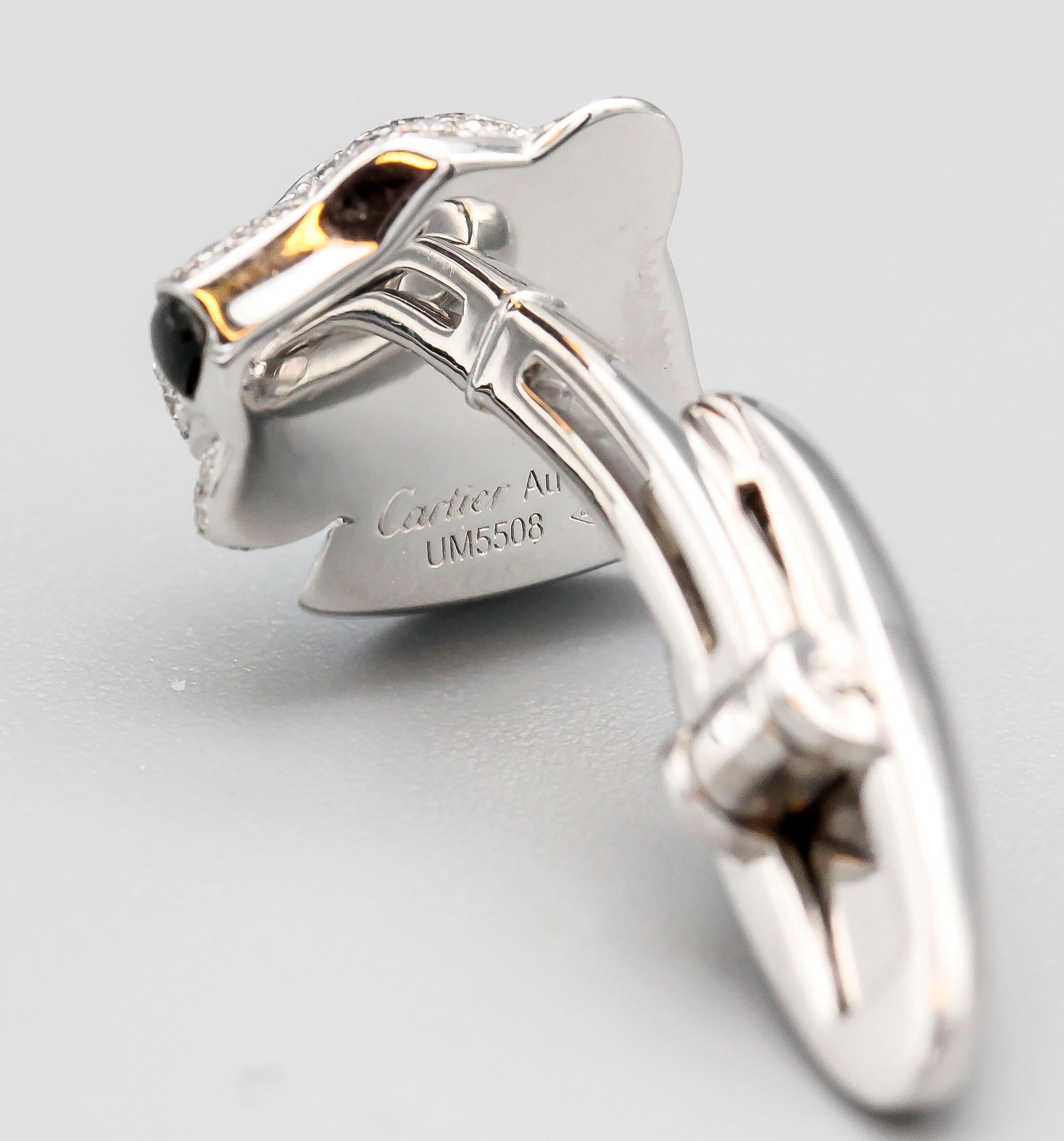 Cartier Panthere Diamond Emerald Onyx and 18 Karat White Gold Cufflinks In Excellent Condition In New York City, NY