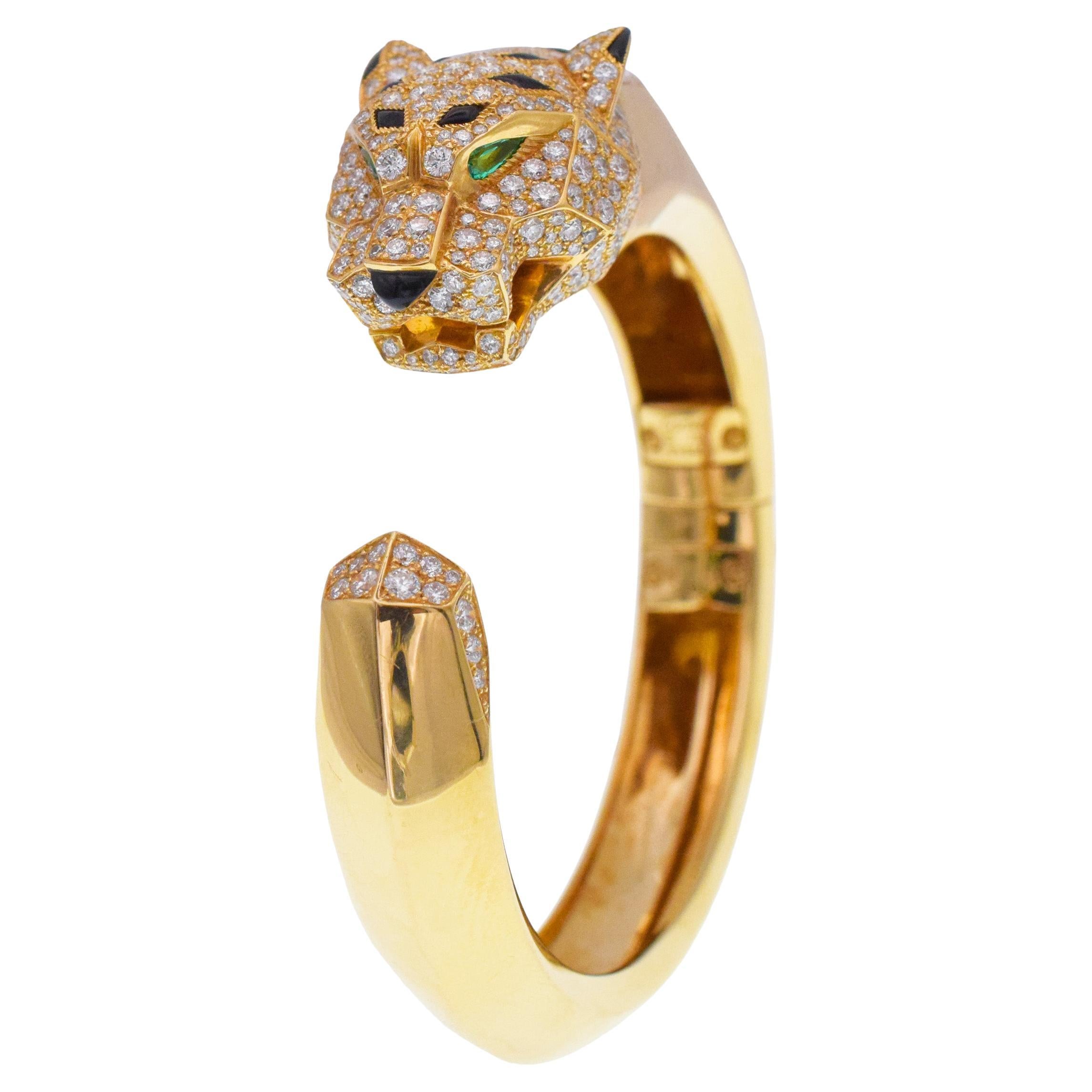 Cartier "Panthere" Diamond, Emerald & Onyx Cuff Bracelet