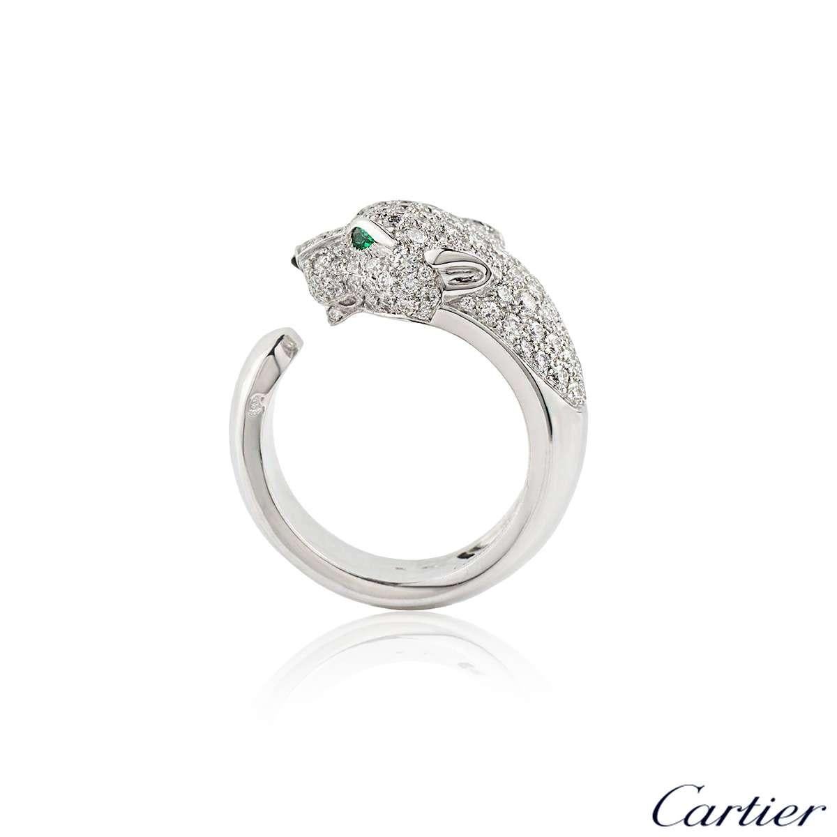 Round Cut Cartier Panthere Diamond Emerald and Onyx Ring N4224900