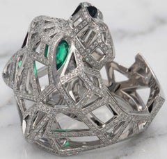Cartier Panthère Diamond, Emerald & Onyx Statement Ring in 18K White