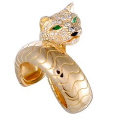Cartier Panthere Diamond Emerald Onyx Yellow Gold Band Ring