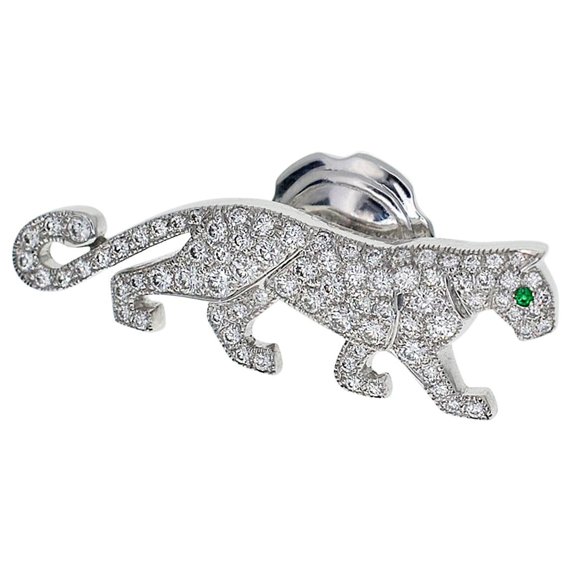 Brand:Cartier
Name:Panther diamond Pin brooch
Material :Diamond, emerald, 750 K18 WG White Gold
Comes with:Cartier Case,Certificate
Size(inch):W11mm×H34mm/0.43