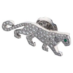 Cartier Panthere Diamond Emerald Pin Brooch 18 Karat White Gold