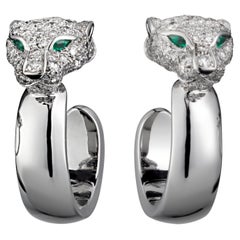 Cartier Panthere Diamond Emerald White Gold Hoop Earrings