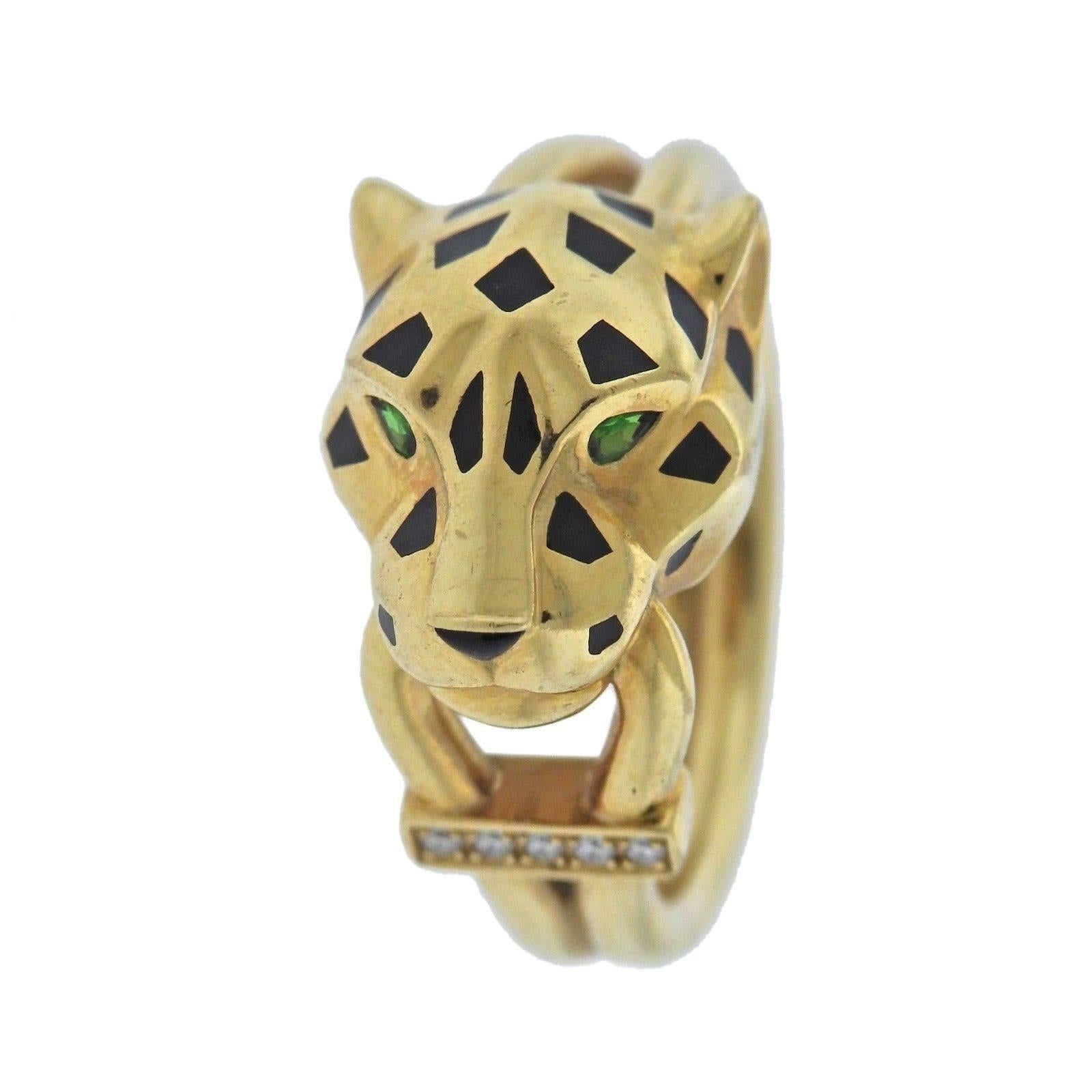 Cartier Panthere Diamond Enamel Tsavorite Gold Ring