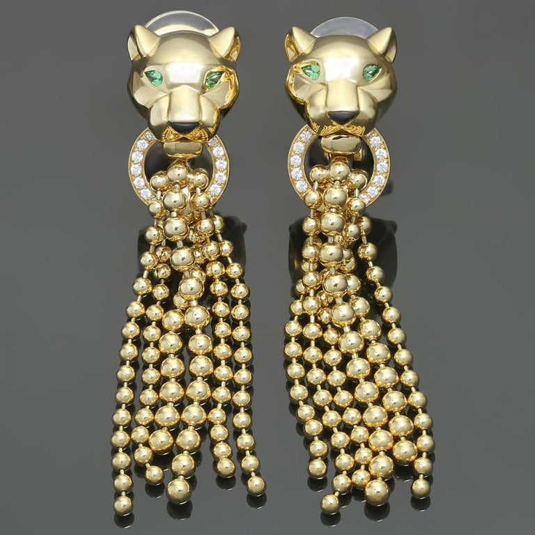 Cartier Panthere Diamond Onyx Black Lacquer Yellow Gold Earrings