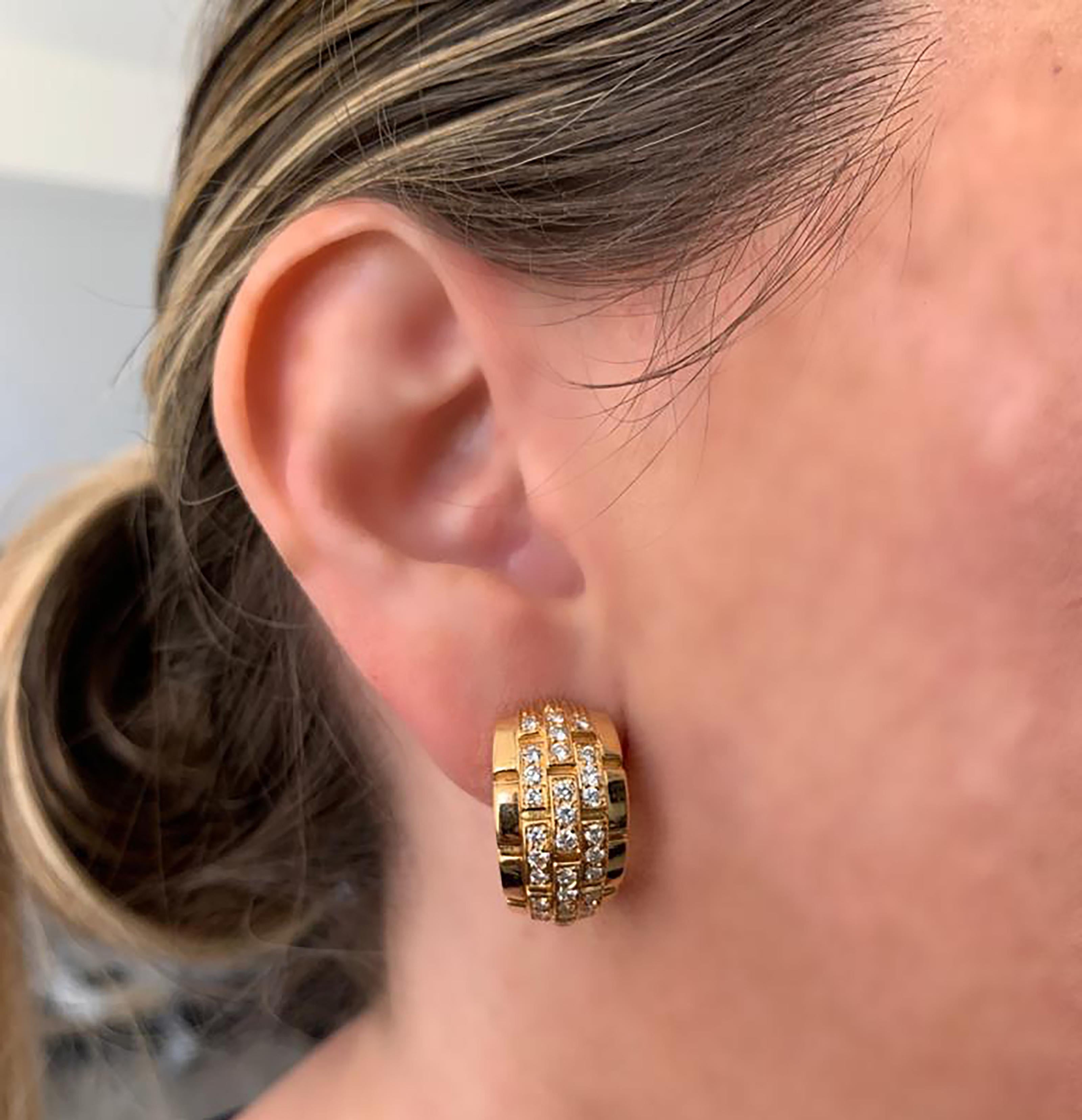 Modern Cartier Panthere Diamond Hoop Earrings