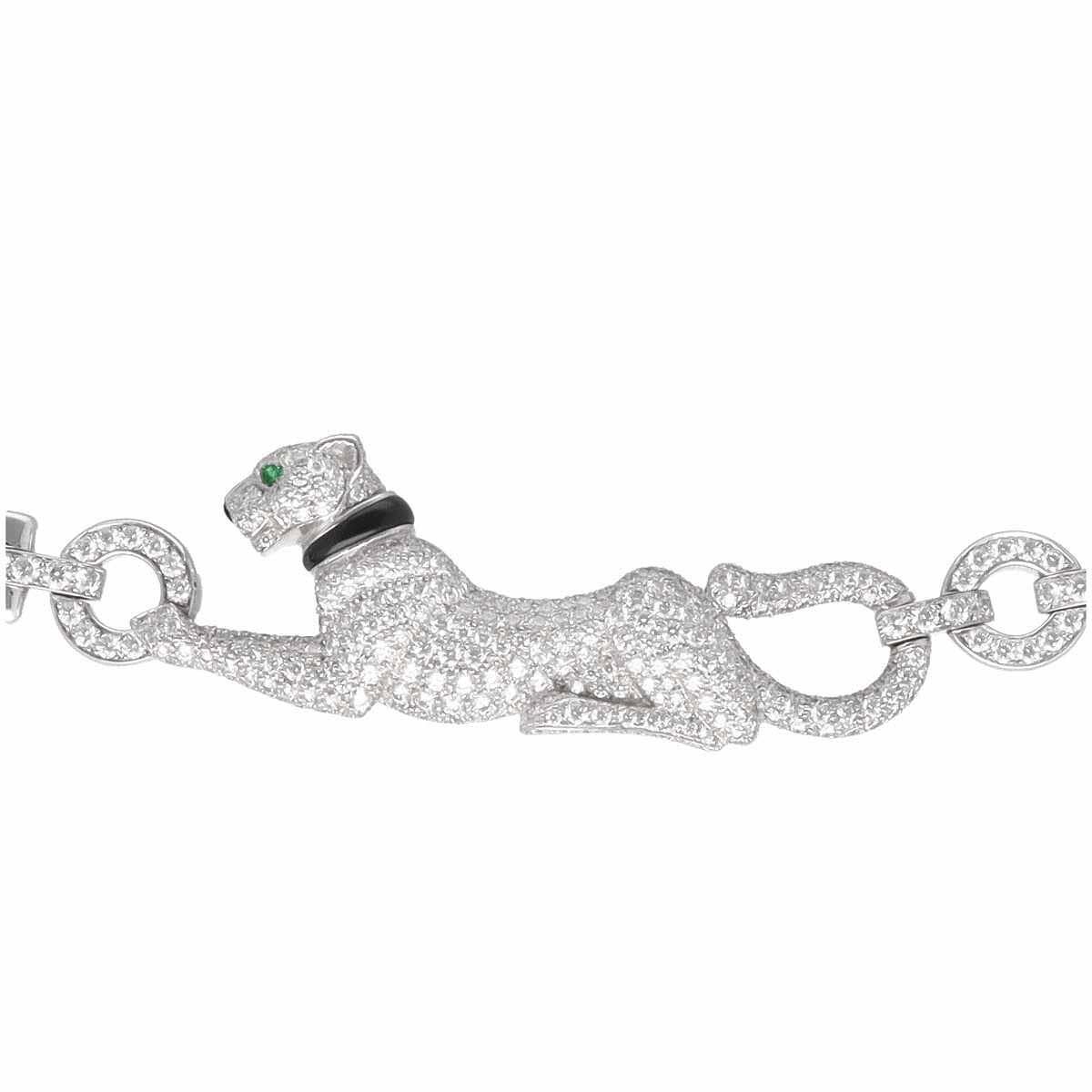 Cartier Panthere Diamond Emerald Onyx 18K White Gold Necklace In Good Condition For Sale In Tokyo, JP