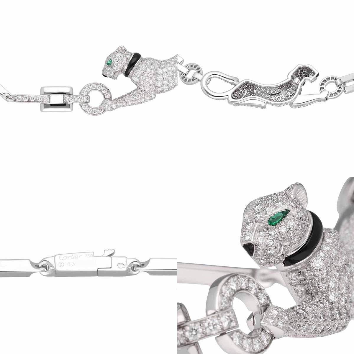 Women's Cartier Panthere Diamond Emerald Onyx 18K White Gold Necklace For Sale