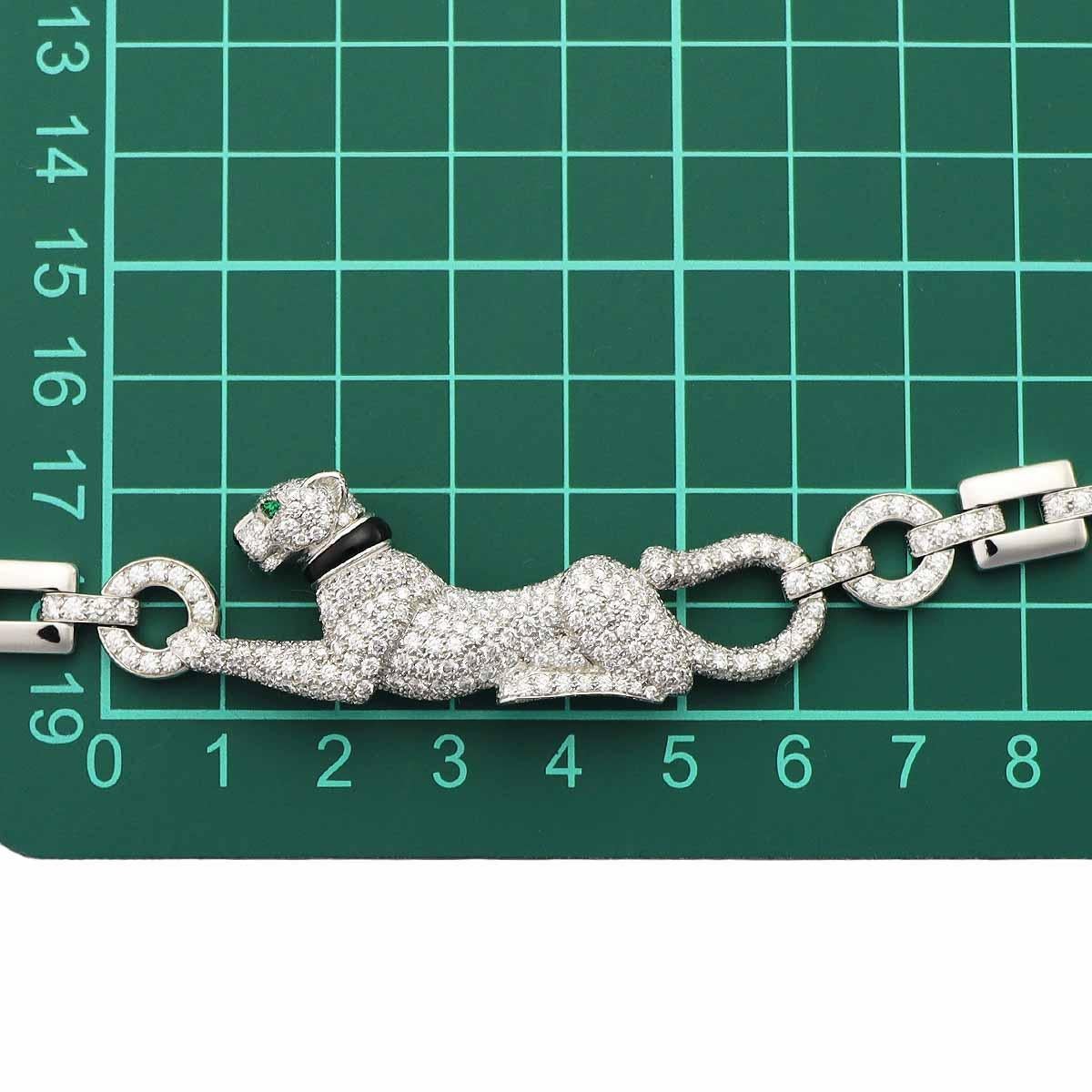 Cartier Panthere Diamond Emerald Onyx 18K White Gold Necklace For Sale 1