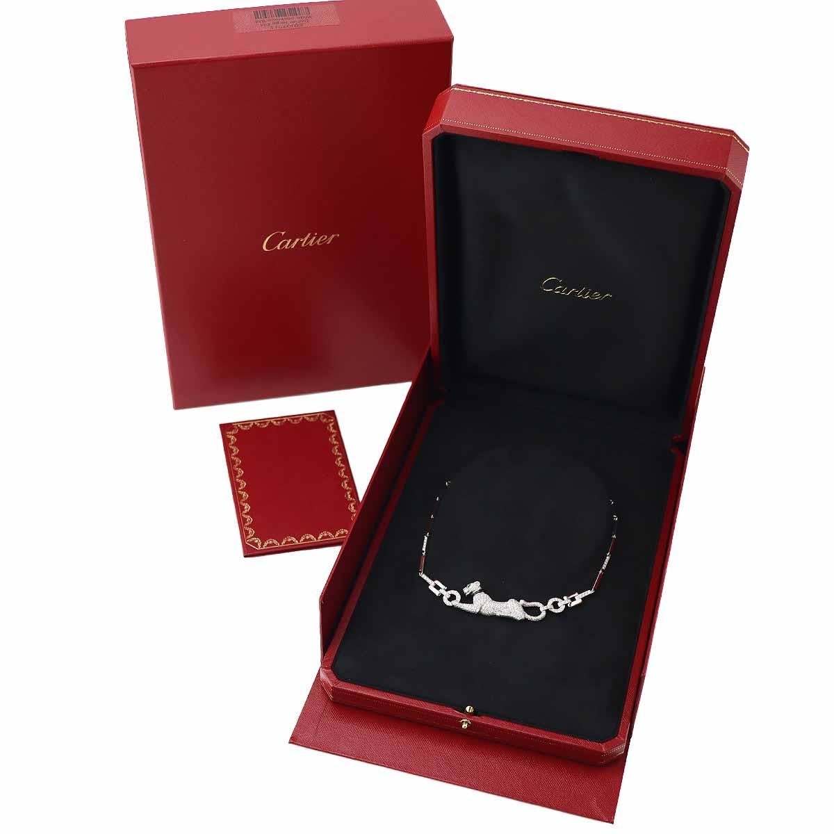 Cartier Panthere Diamond Emerald Onyx 18K White Gold Necklace For Sale 2