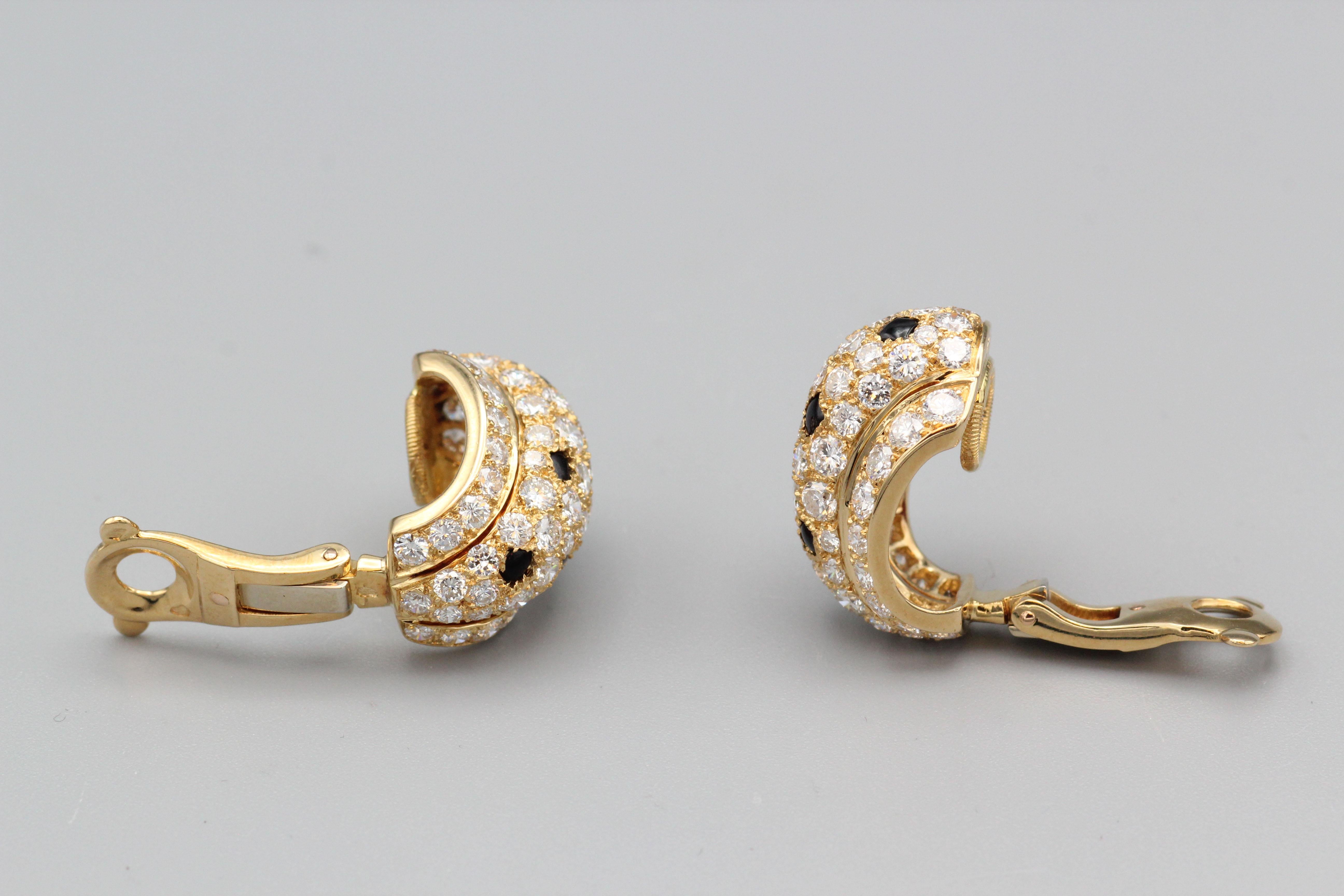 Women's Cartier Panthere Diamond, Onyx 18 Karat Gold Earrings