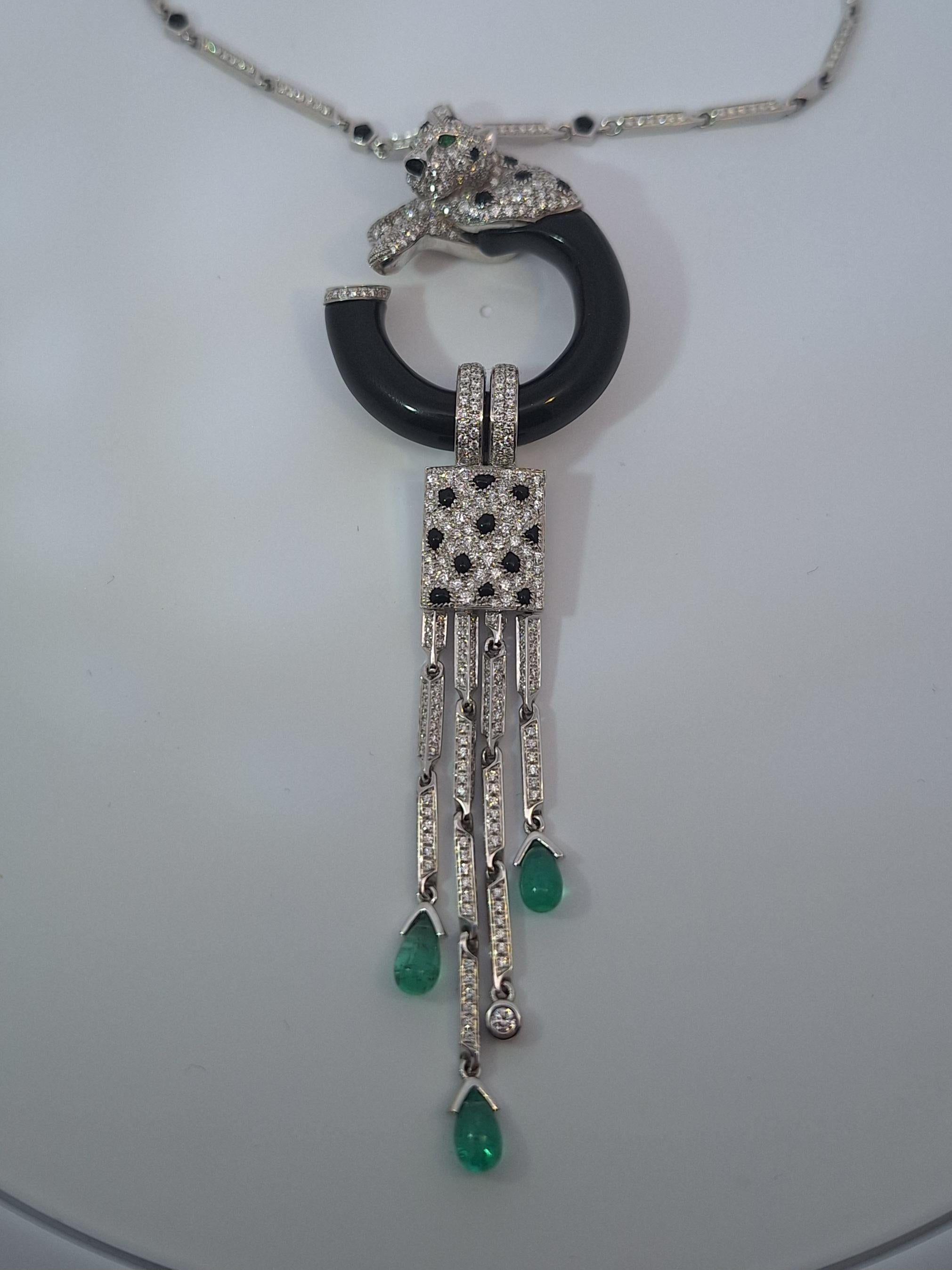 Cartier Halskette mit Panthere-Diamant, Onyx und Smaragden für Damen oder Herren im Angebot