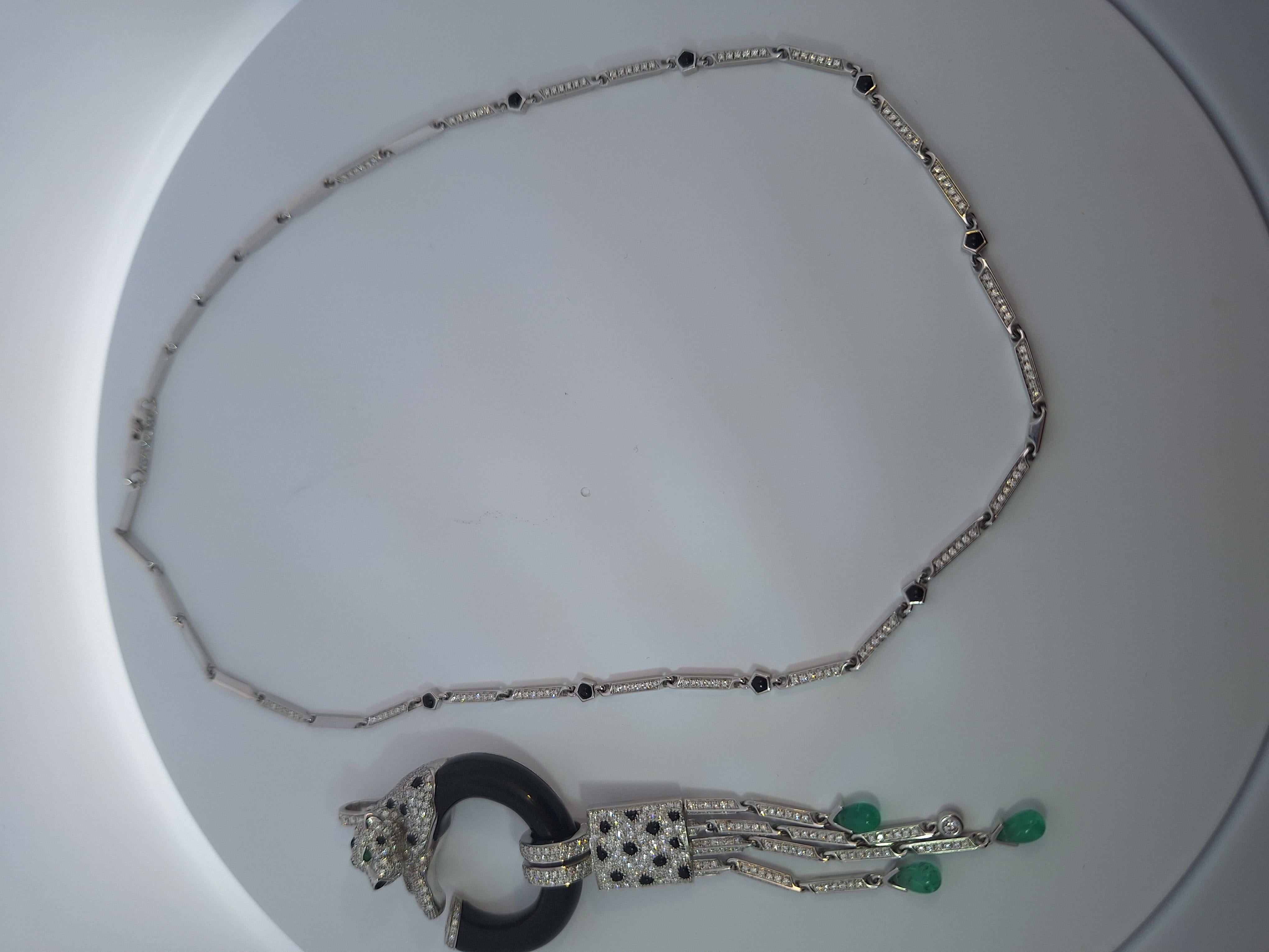 Cartier Panthere Diamond, Onyx & Emeralds Necklace For Sale 1