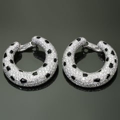 Cartier Panthere Diamond Onyx Platinum Large Hoop Earrings