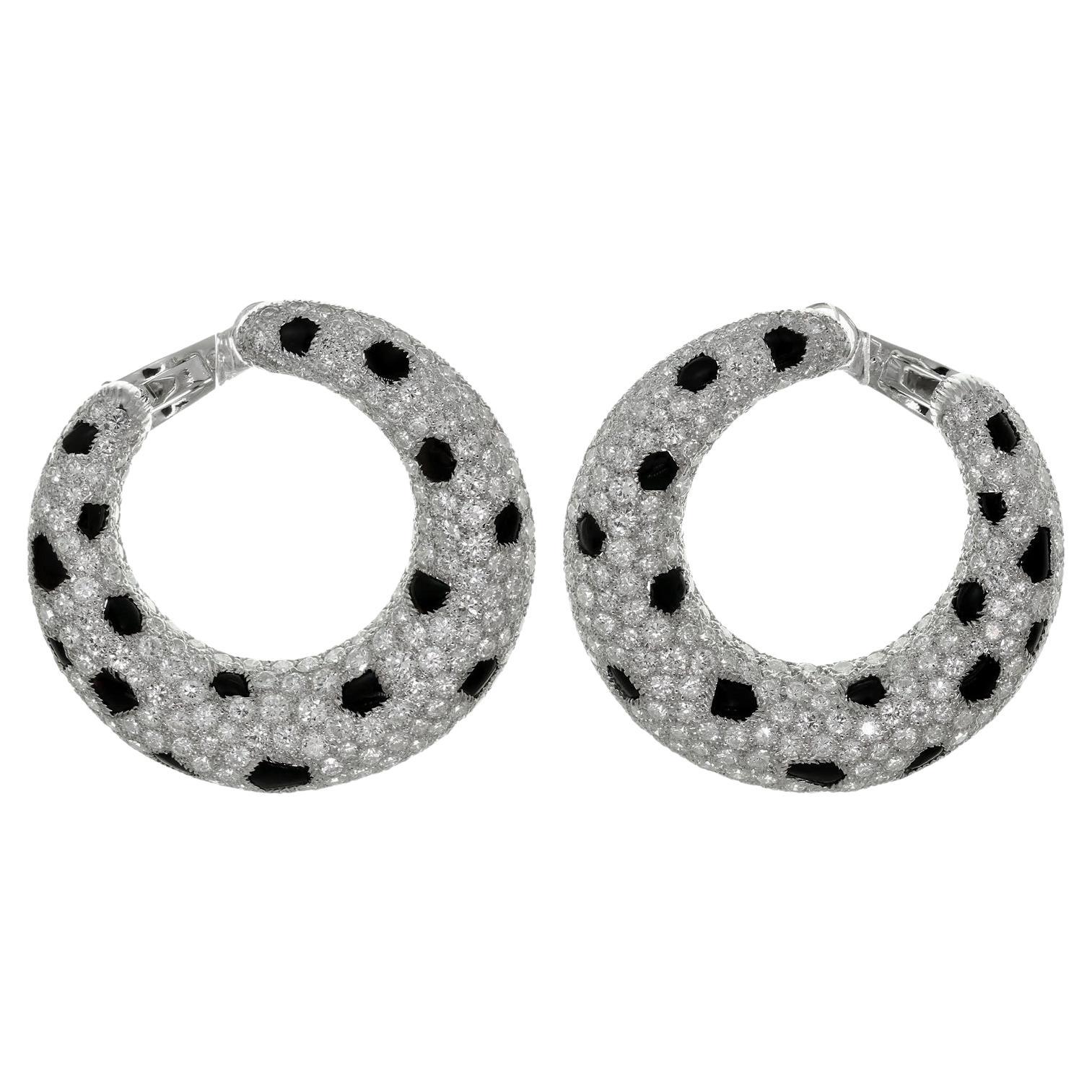 Cartier Panthere Diamond Onyx Platinum Large Hoop Earrings