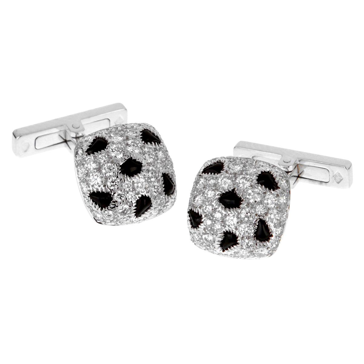 Boutons de manchette Panthère en or blanc et onyx avec diamants de Cartier