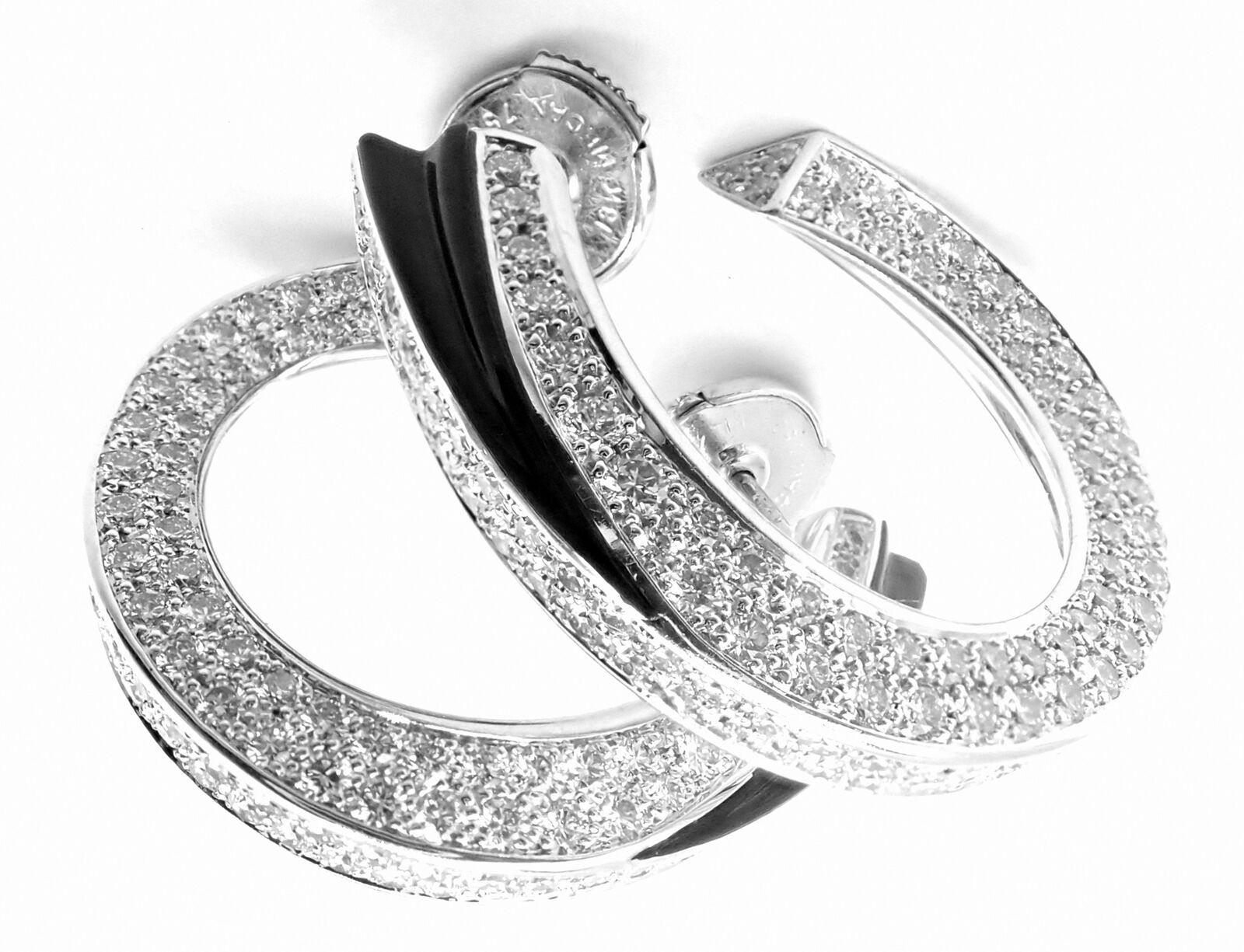Brilliant Cut Cartier Panthere Diamond Onyx White Gold Hoop Earrings For Sale