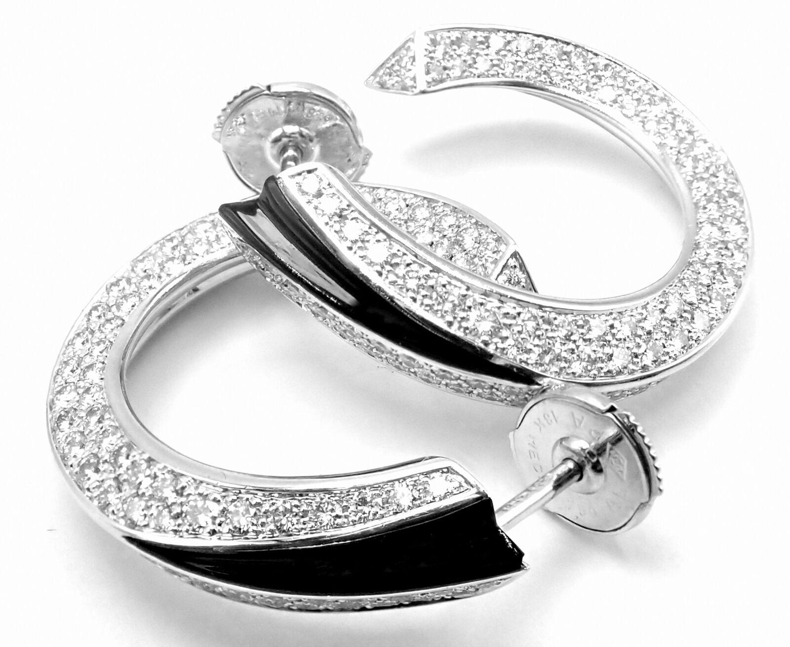 Cartier Panthere Diamond Onyx White Gold Hoop Earrings For Sale 1