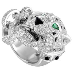 Cartier Panthère Diamond Pave, Onyx and Emerald White Gold Ring