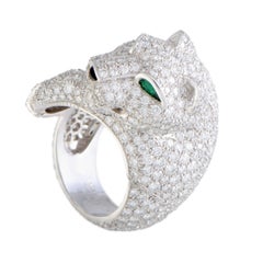Cartier Panthere Diamond Pave Onyx and Emerald White Gold Ring