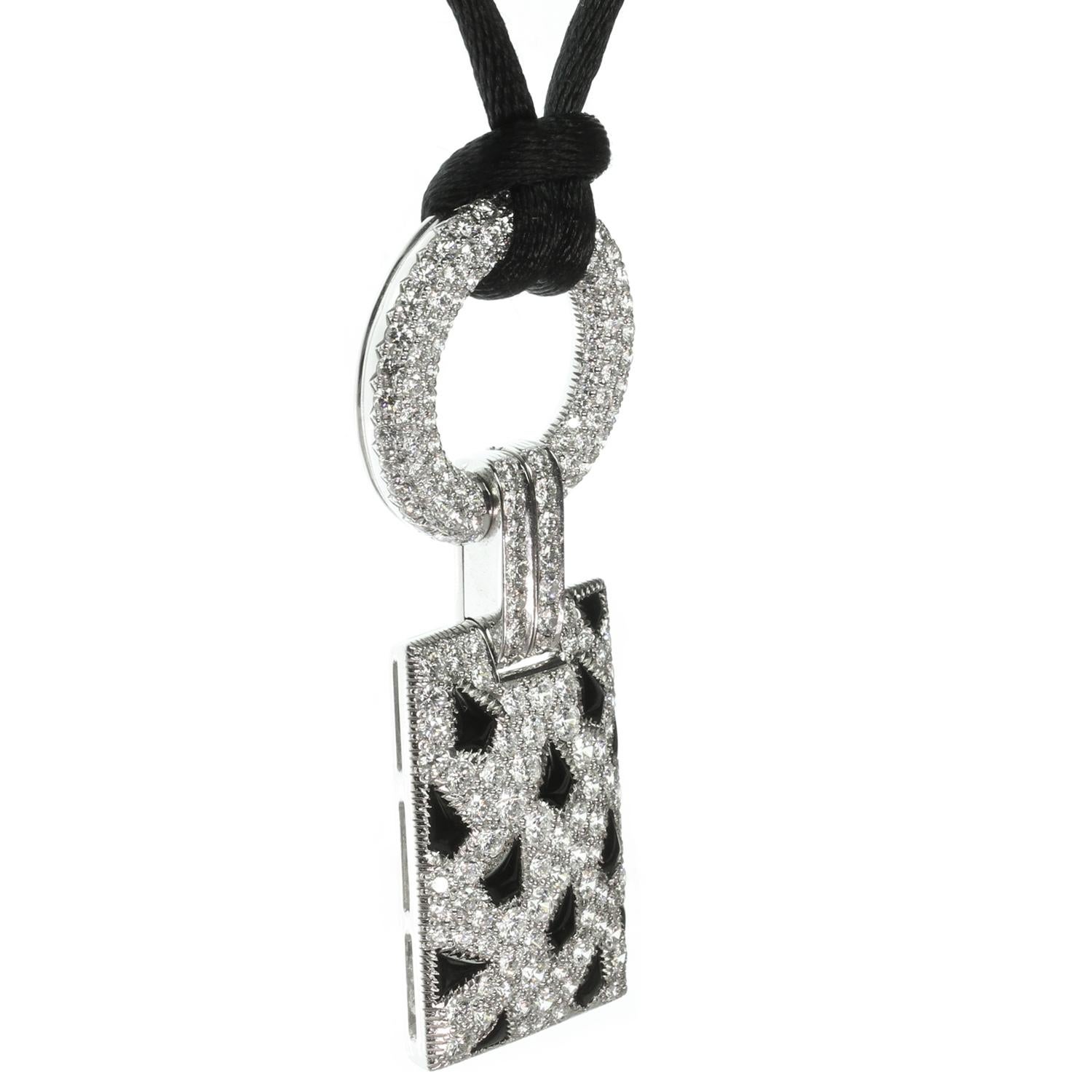 Cartier Panthere Diamond Pave Onyx White Gold Pendant Satin Cord Necklace 1