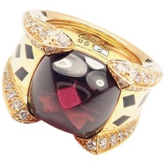 Cartier Panthere Diamond Rhodolite Garnet Black Lacquer Spots Yellow Gold Ring