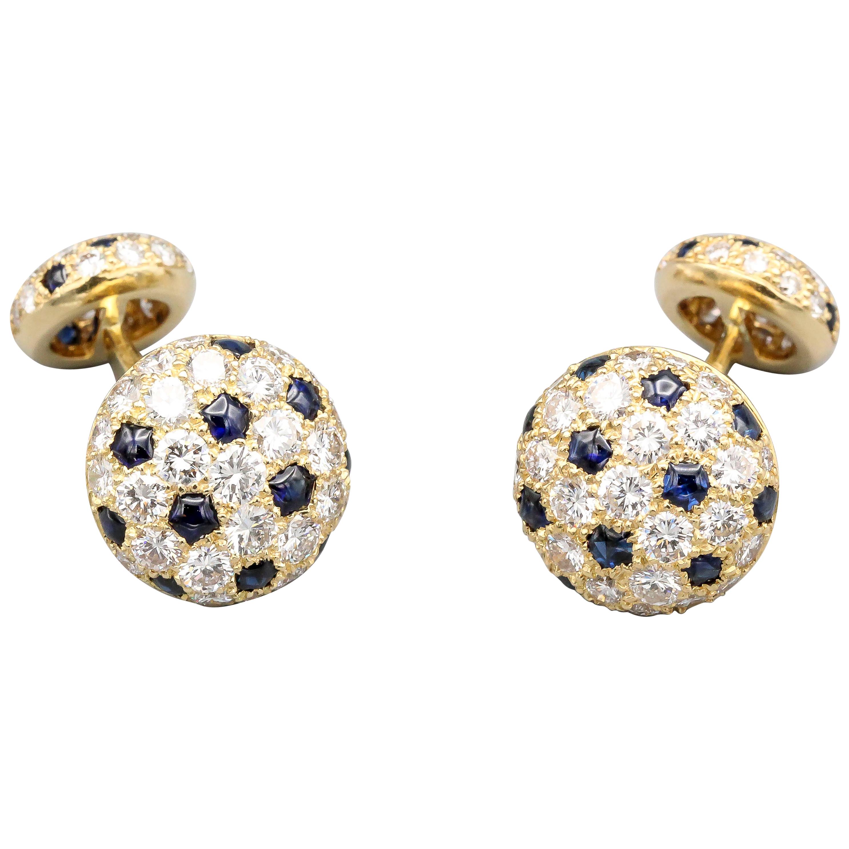 Cartier Panthere Diamond Sapphire and 18 Karat Gold Cufflinks