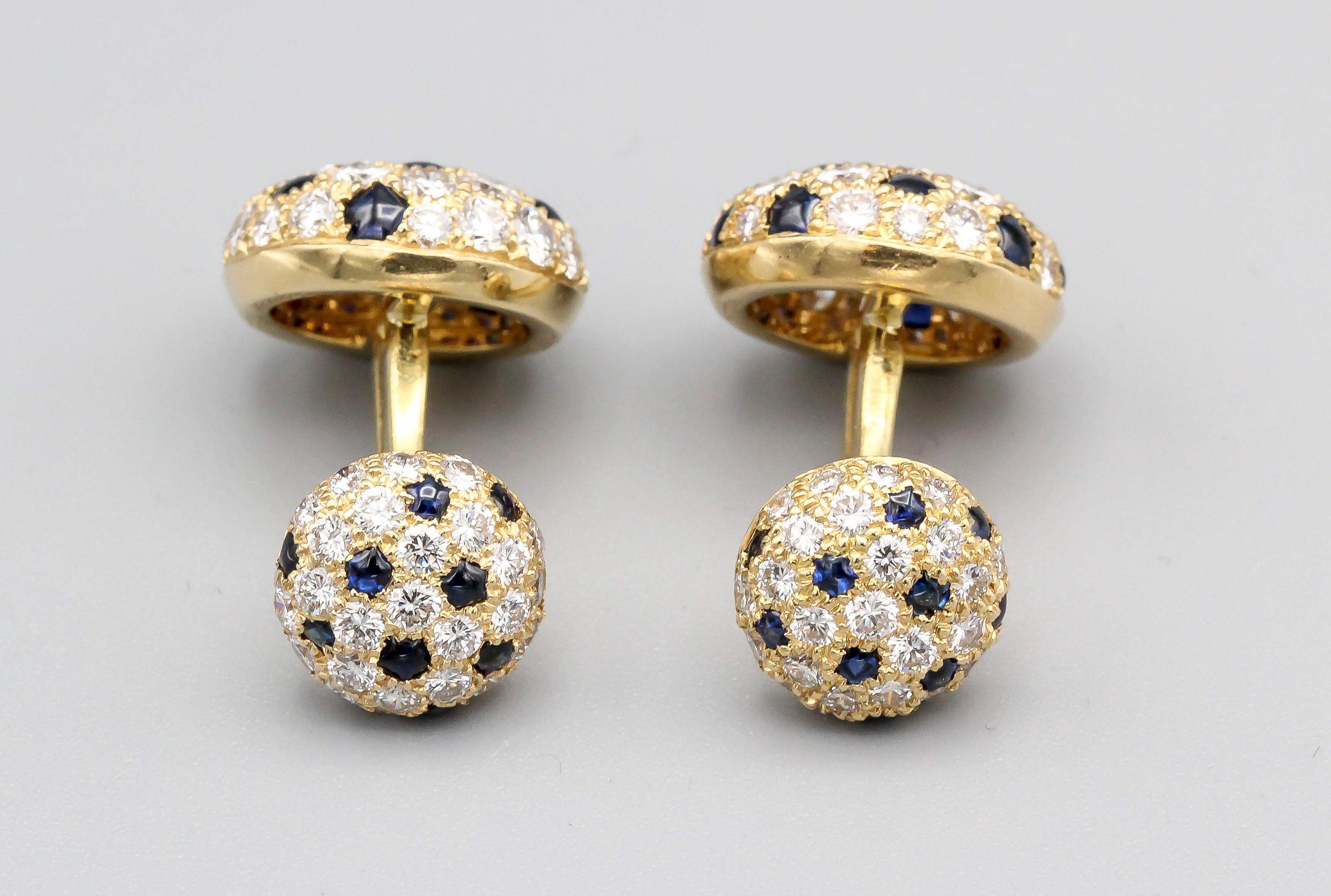 Cartier Panthere Diamond Sapphire and 18 Karat Gold Cufflinks In Excellent Condition In New York, NY