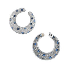 Cartier  ‘Panthere’  Diamond & Sapphire Creole Hoop Earrings In Platinum.