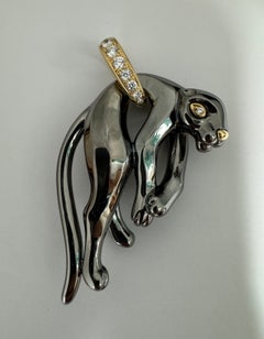 Cartier Panthere Diamond Silverium Black Silver 18K Yellow Gold Vintage Pendant