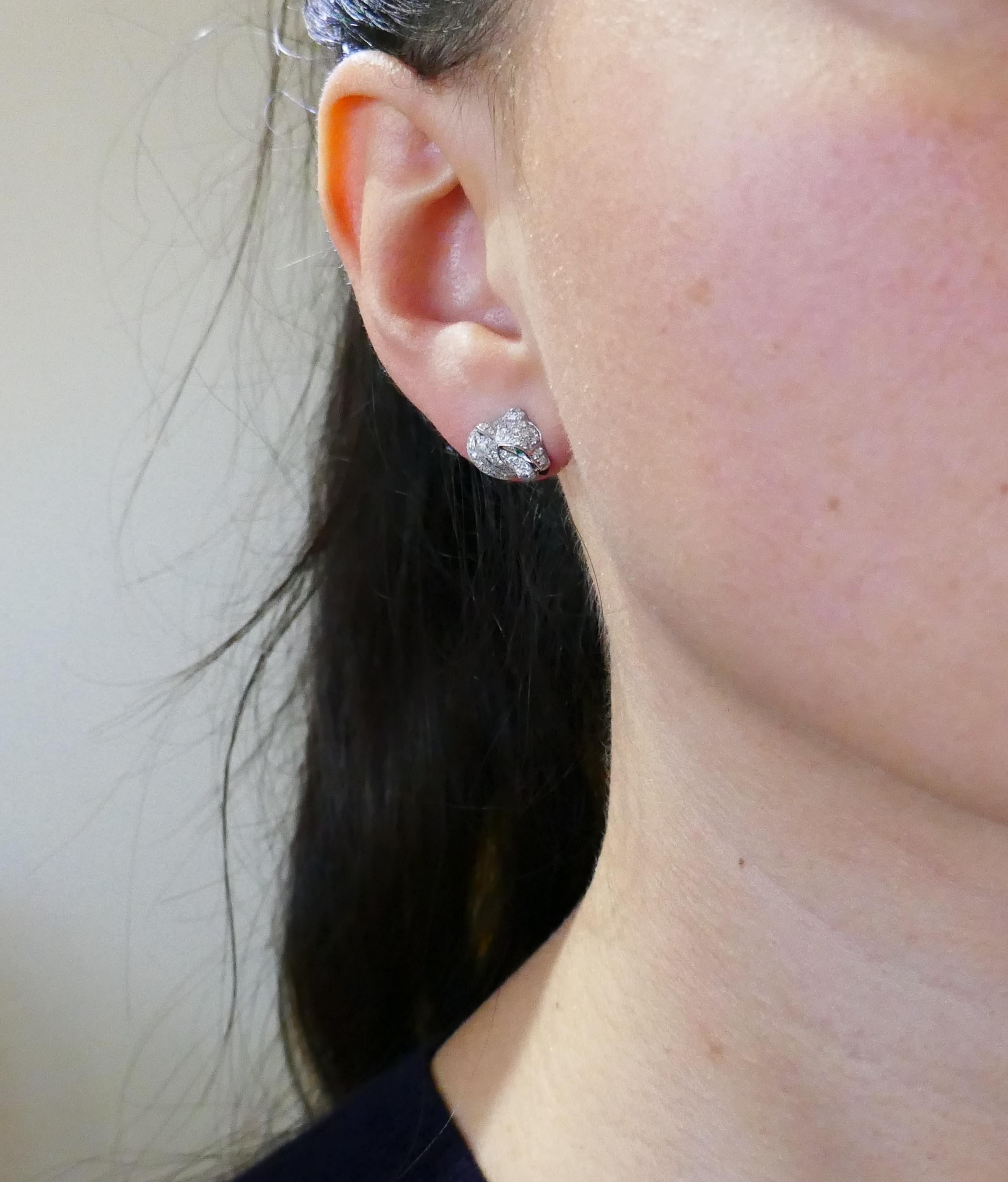 Women's or Men's Cartier Panthere Diamond White Gold Stud Earrings