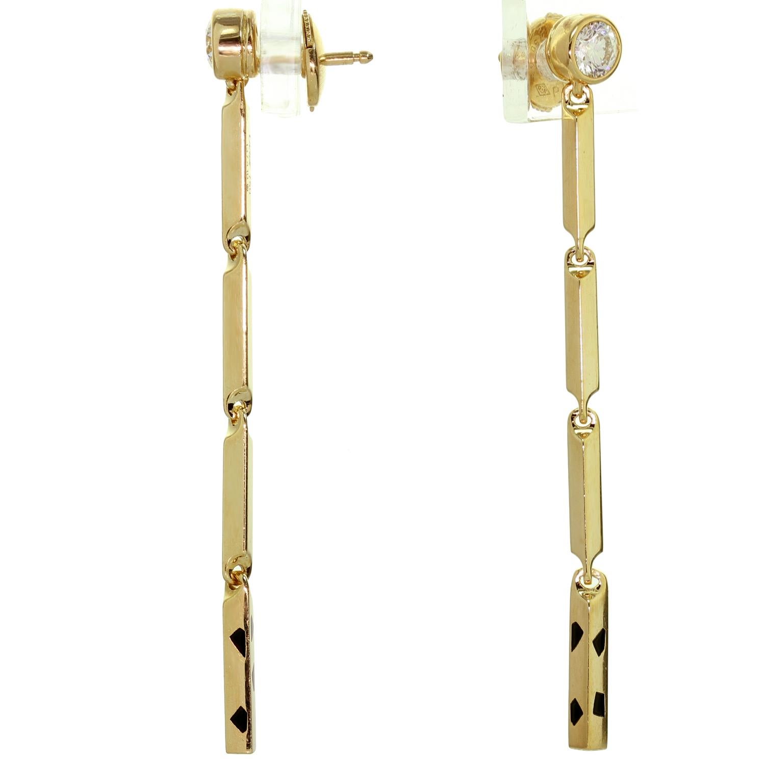 Cartier Panthere Diamond Yellow Gold Lacquer Drop Earrings In Excellent Condition In New York, NY