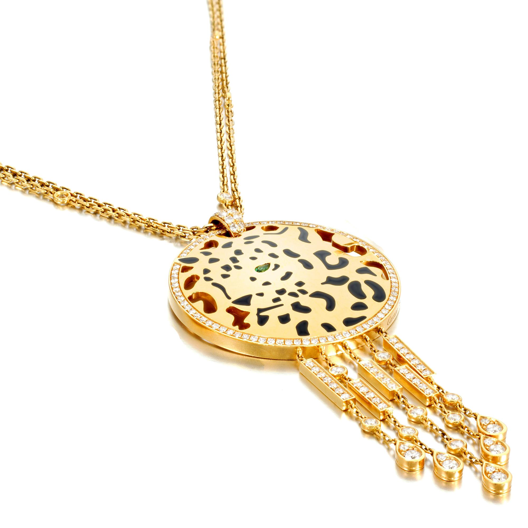 Cartier Halskette aus Gelbgold mit Panthere-Diamant (Rundschliff) im Angebot