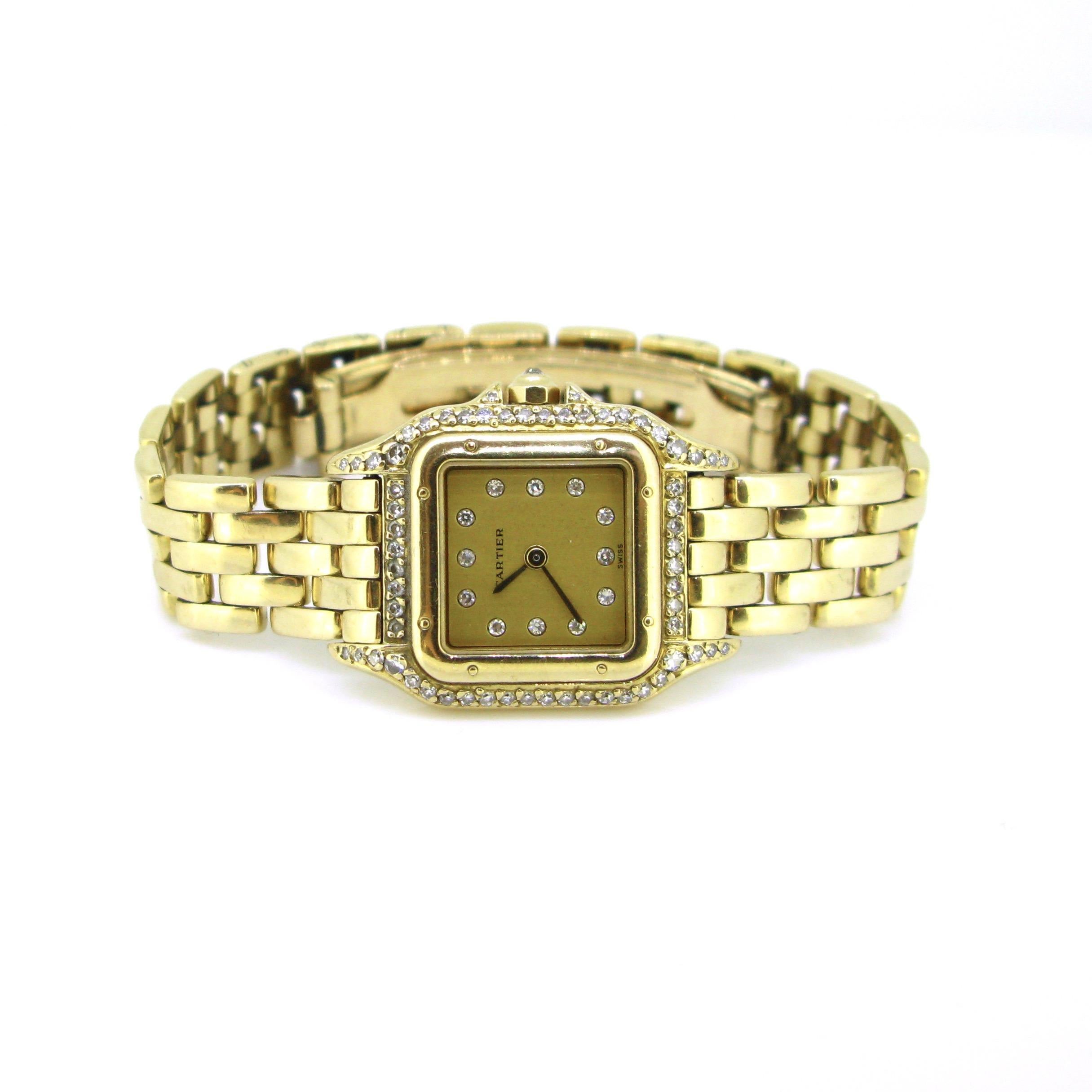 Women's or Men's Cartier Panthere Diamonds Small Model Yellow Gold Watch
