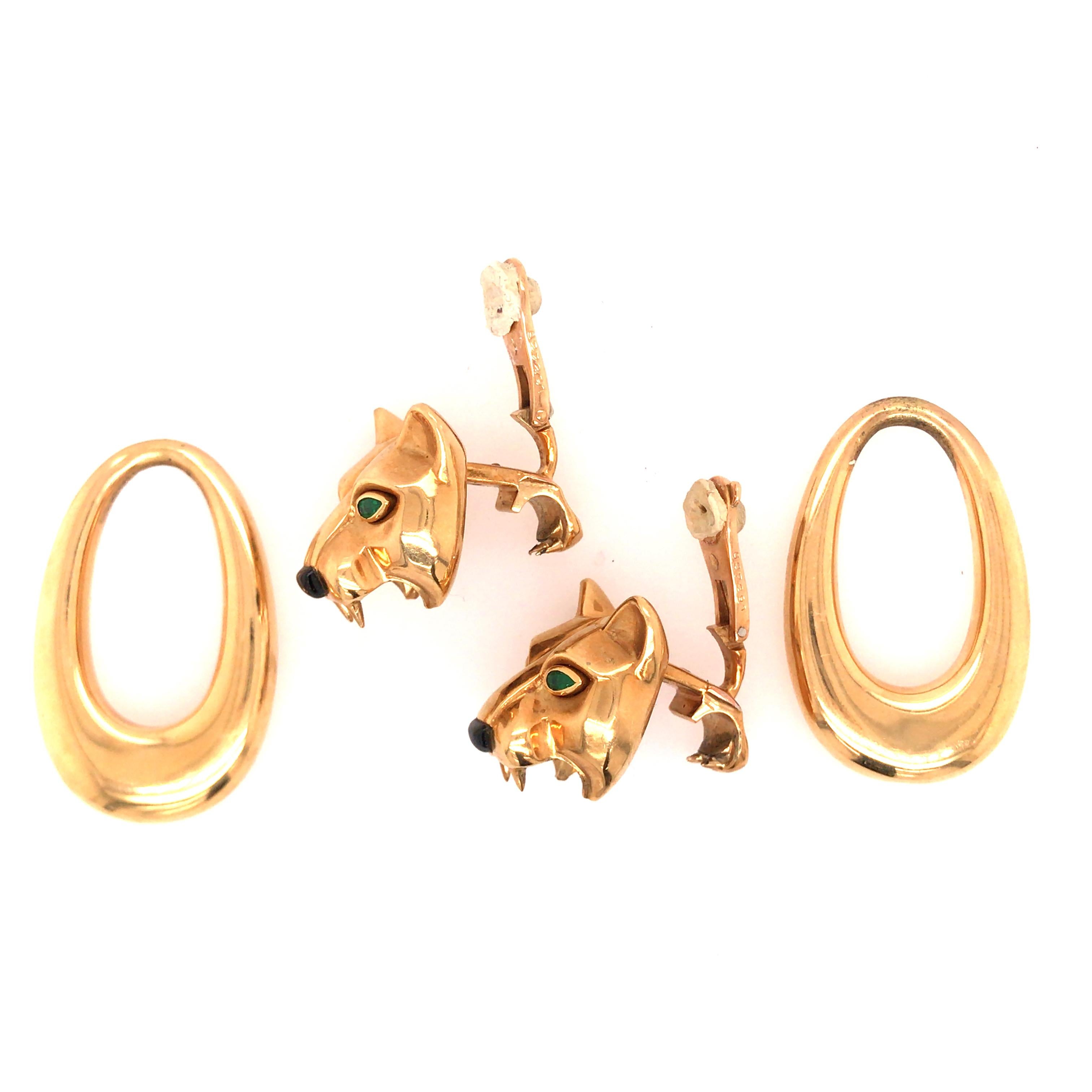 Cabochon Cartier Panthere Door Knocker Earrings 18 Karat Yellow Gold 