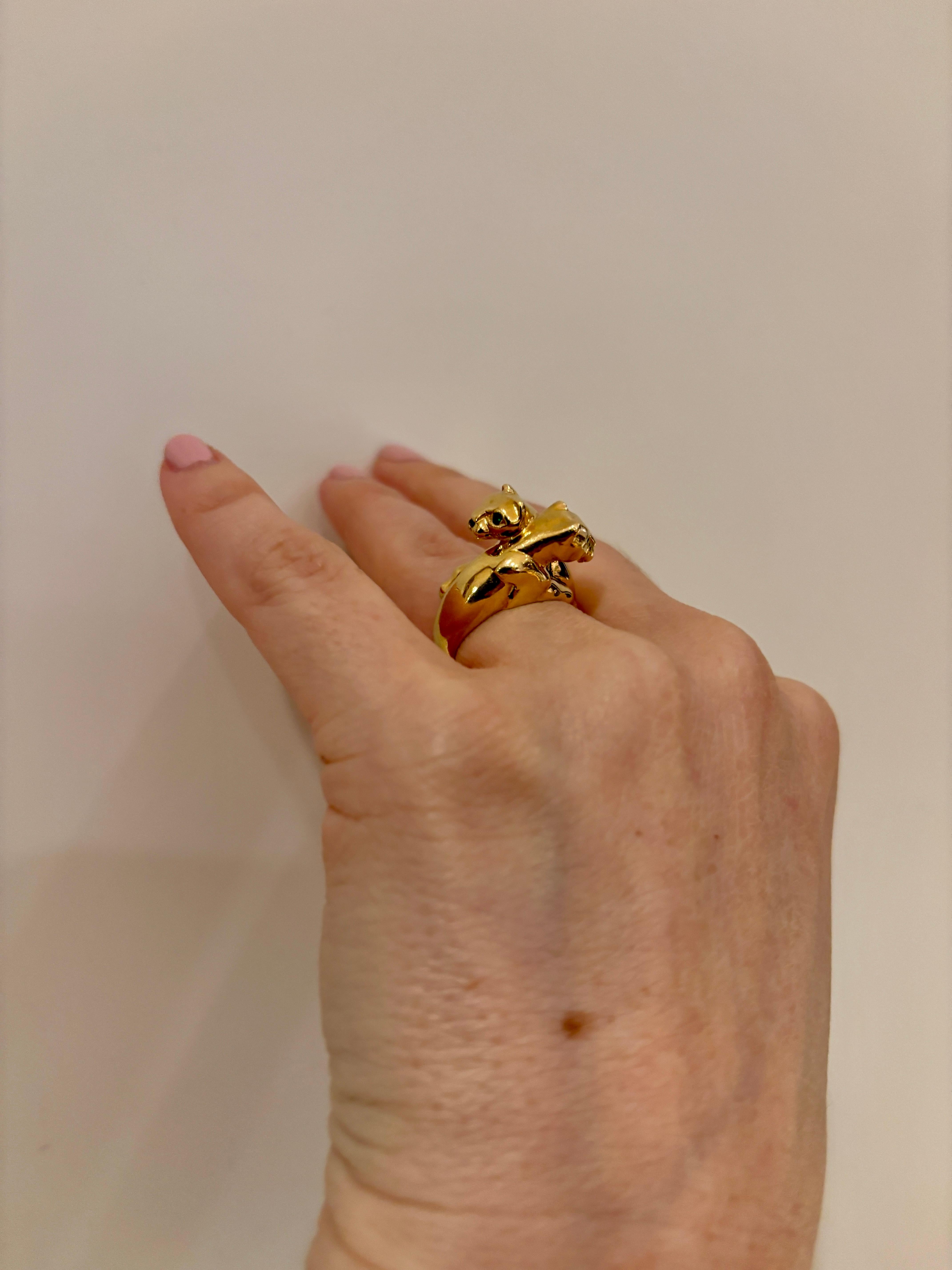 Bague en or jaune Cartier Panthère à double tête en émeraude en vente 2
