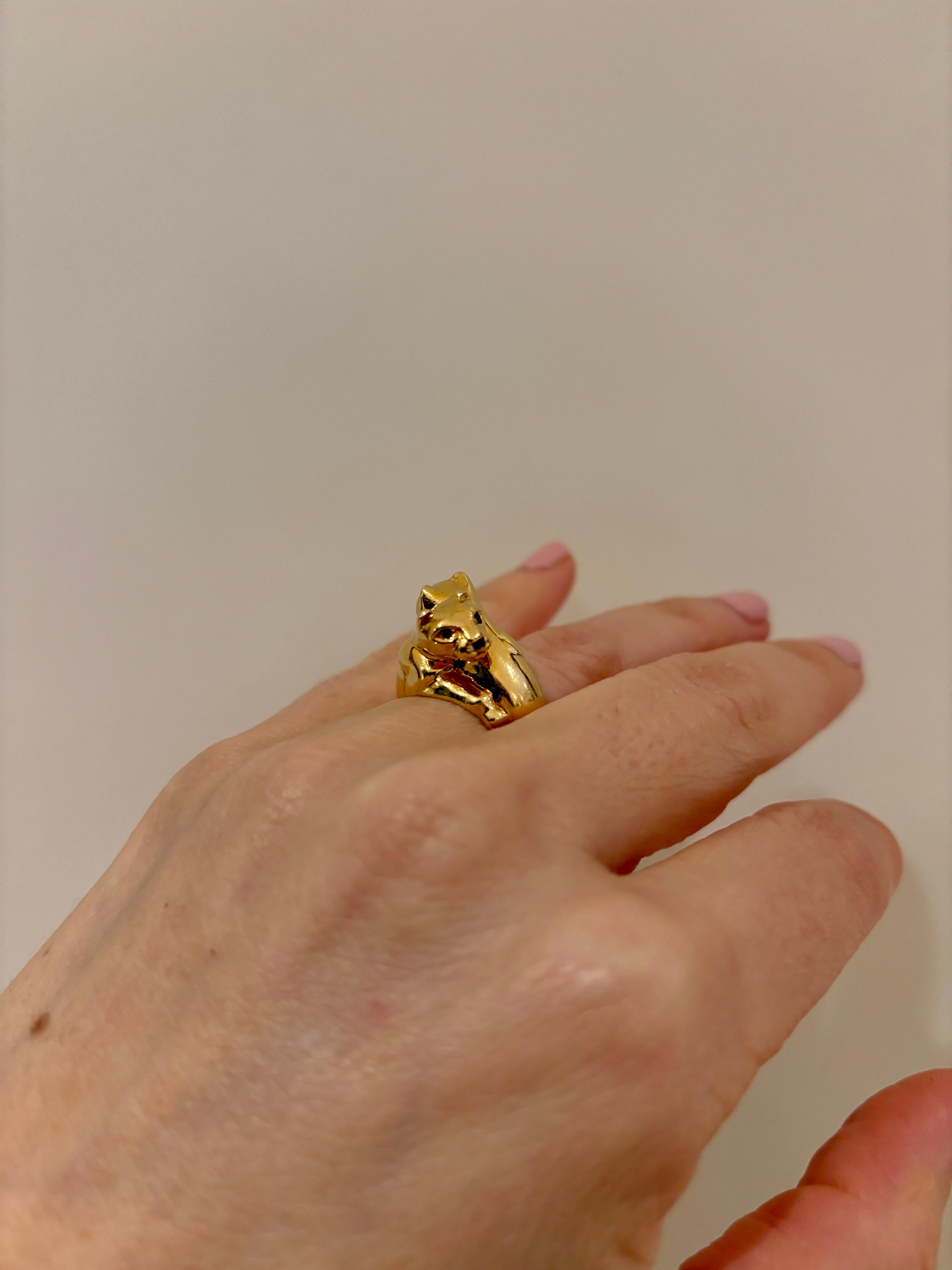 Bague en or jaune Cartier Panthère à double tête en émeraude en vente 3