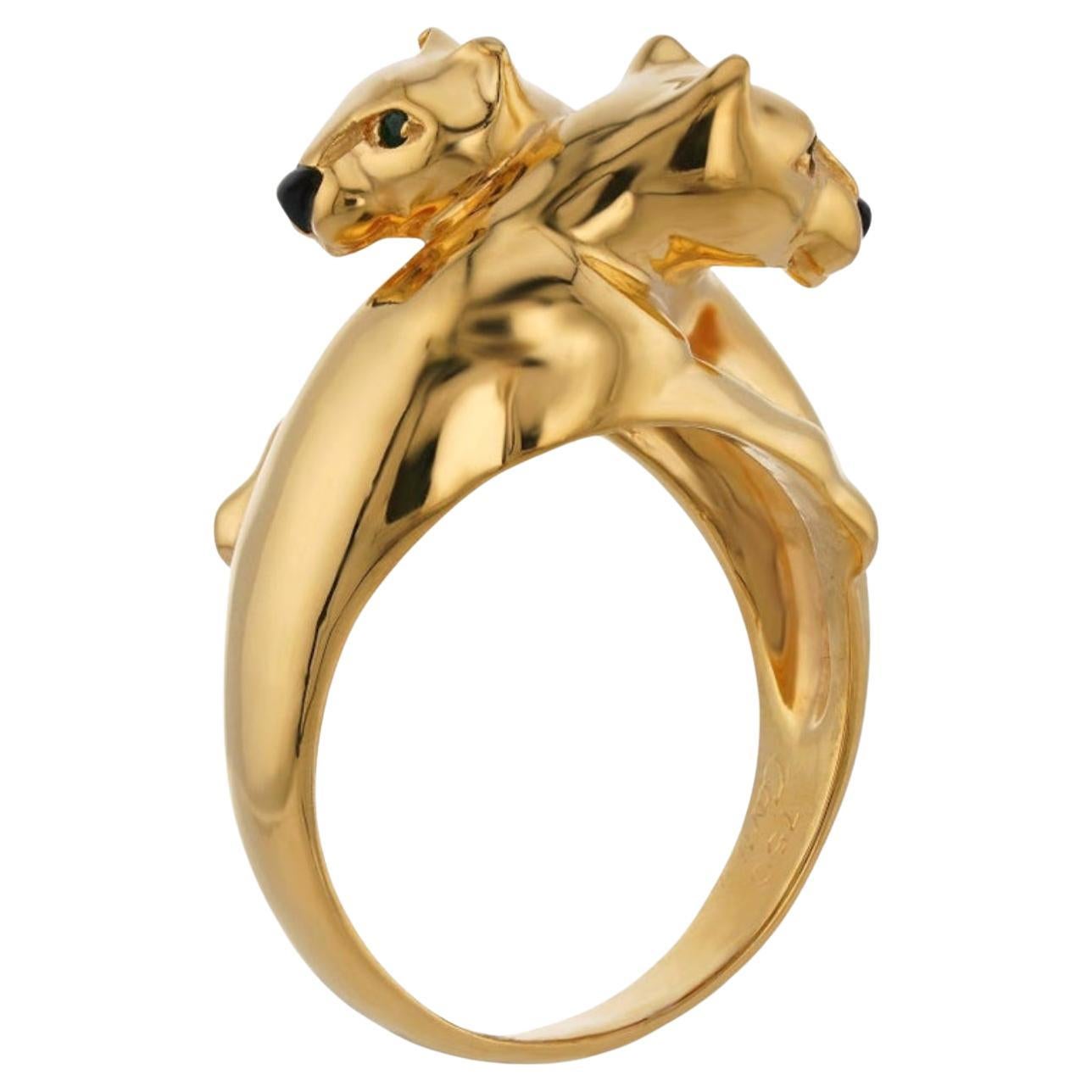 Bague en or jaune Cartier Panthère à double tête en émeraude
