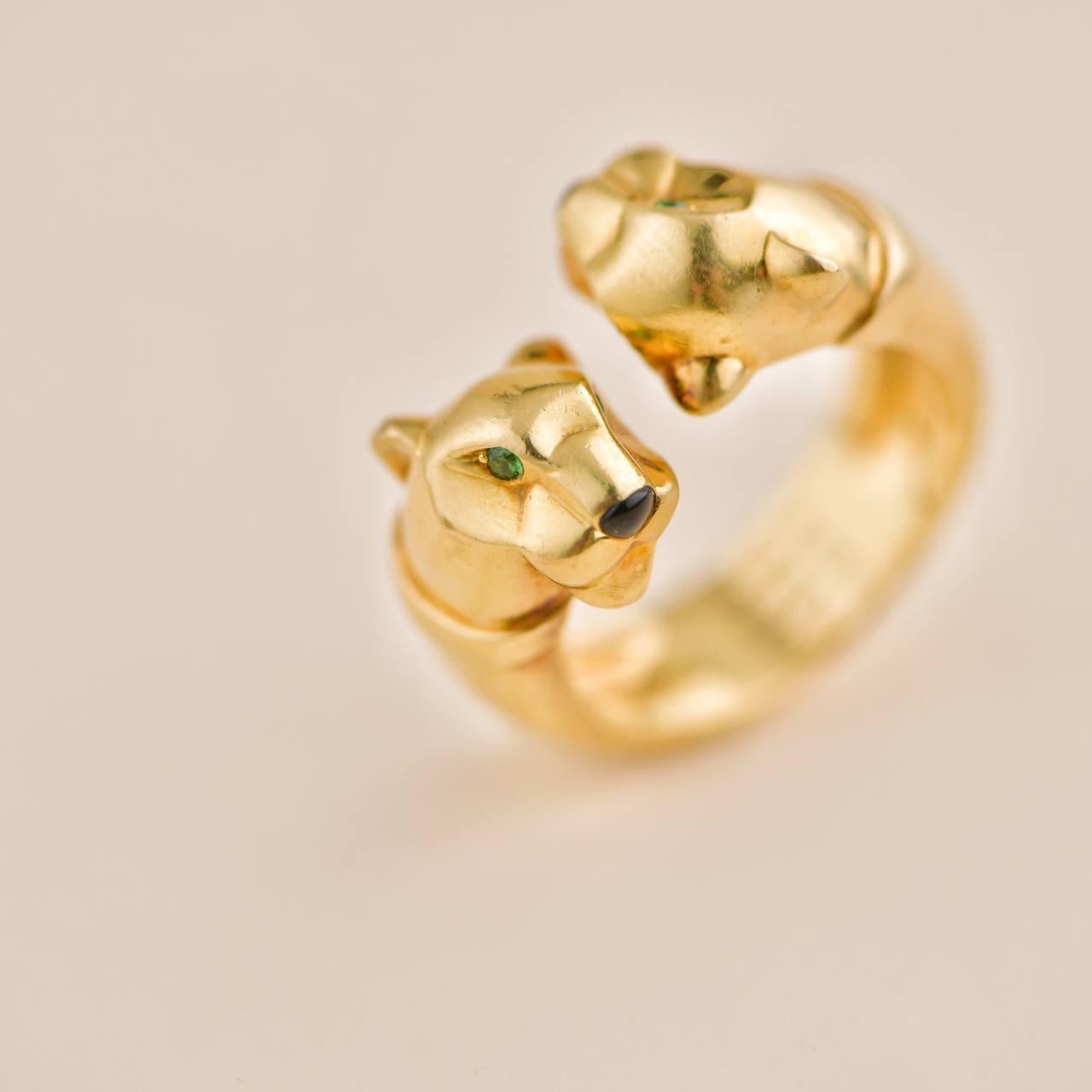 Uncut Cartier Panthère Double Leopard Head Yellow Gold Ring Size 52 For Sale