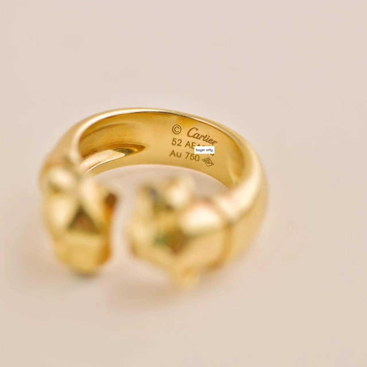 Cartier Panthère Double Leopard Head Yellow Gold Ring Size 52 In Excellent Condition For Sale In Banbury, GB