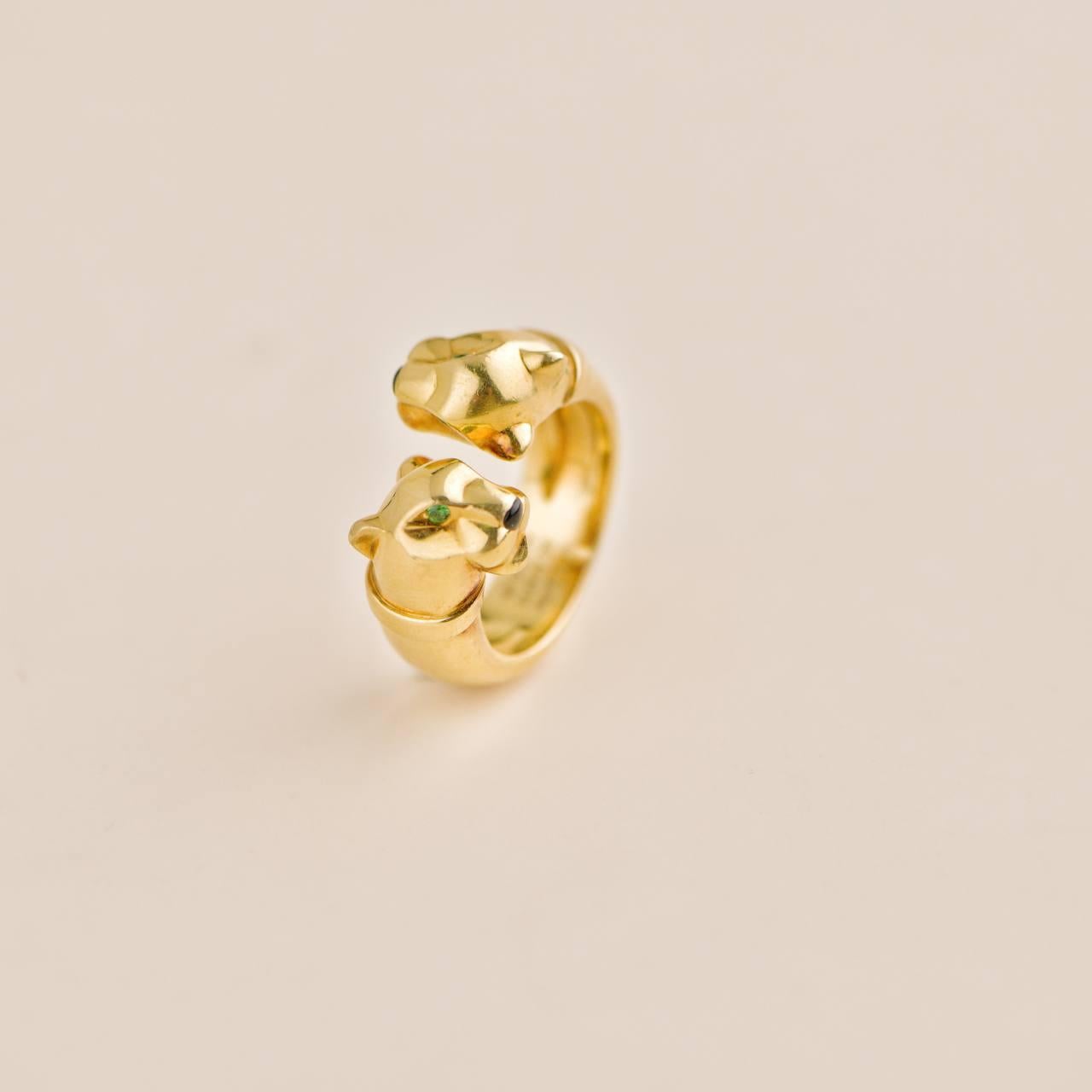 Cartier Panthère Double Leopard Head Yellow Gold Ring Size 52 For Sale 1