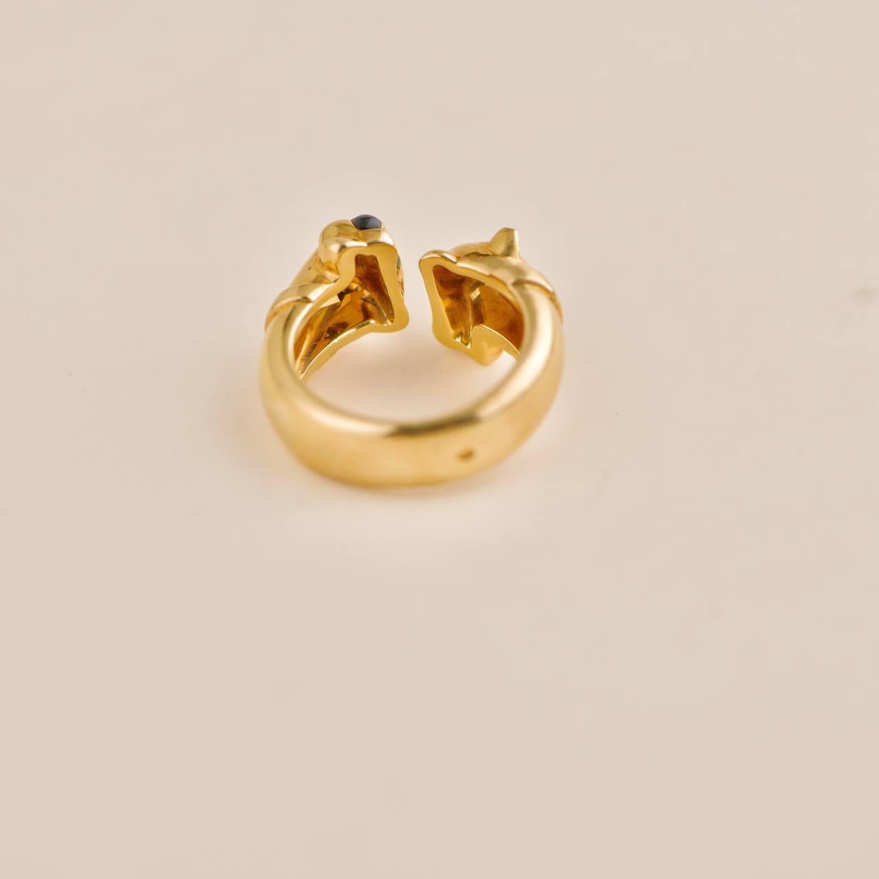 Cartier Panthère Double Leopard Head Yellow Gold Ring Size 52 For Sale 2