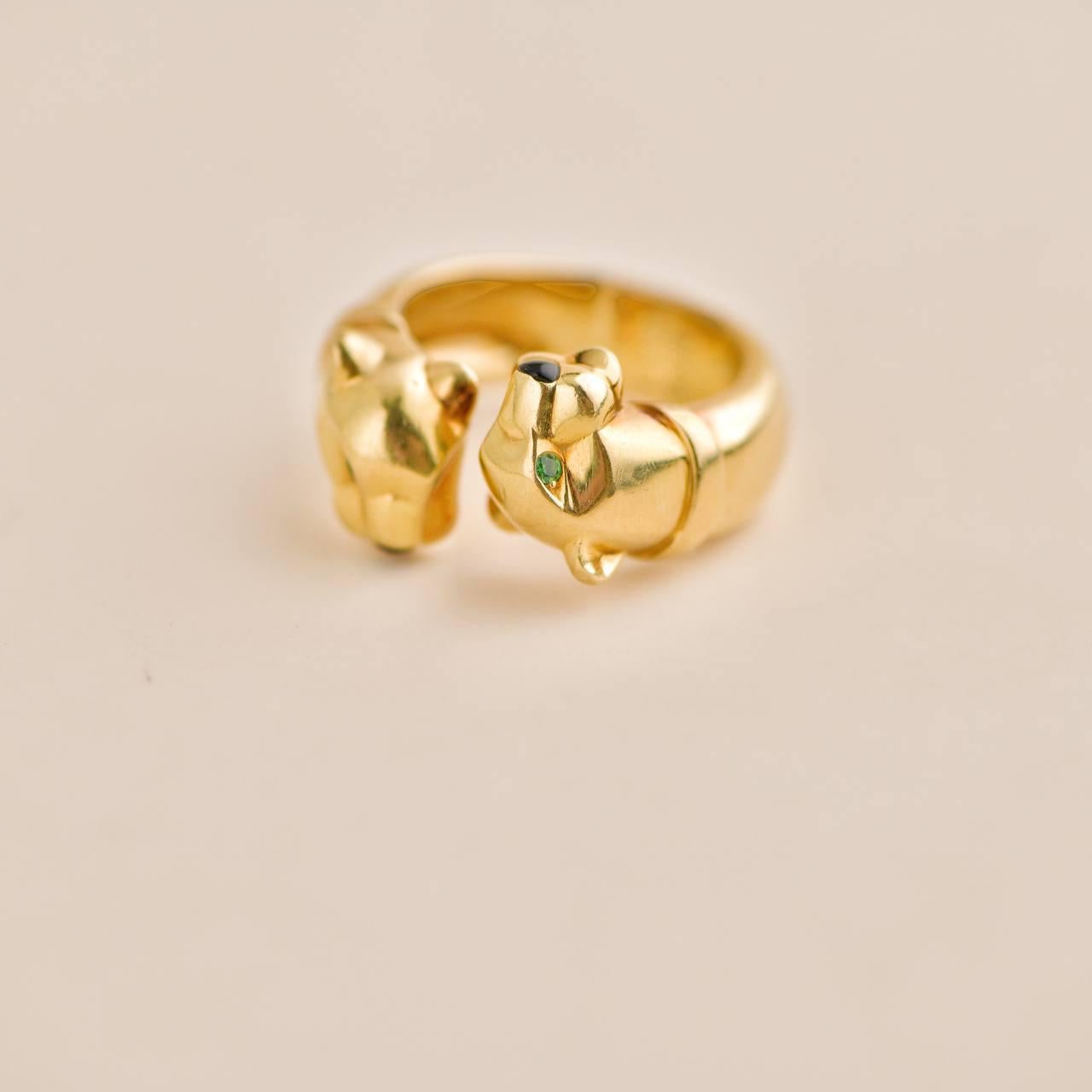 Cartier Panthère Double Leopard Head Yellow Gold Ring Size 52 For Sale 3