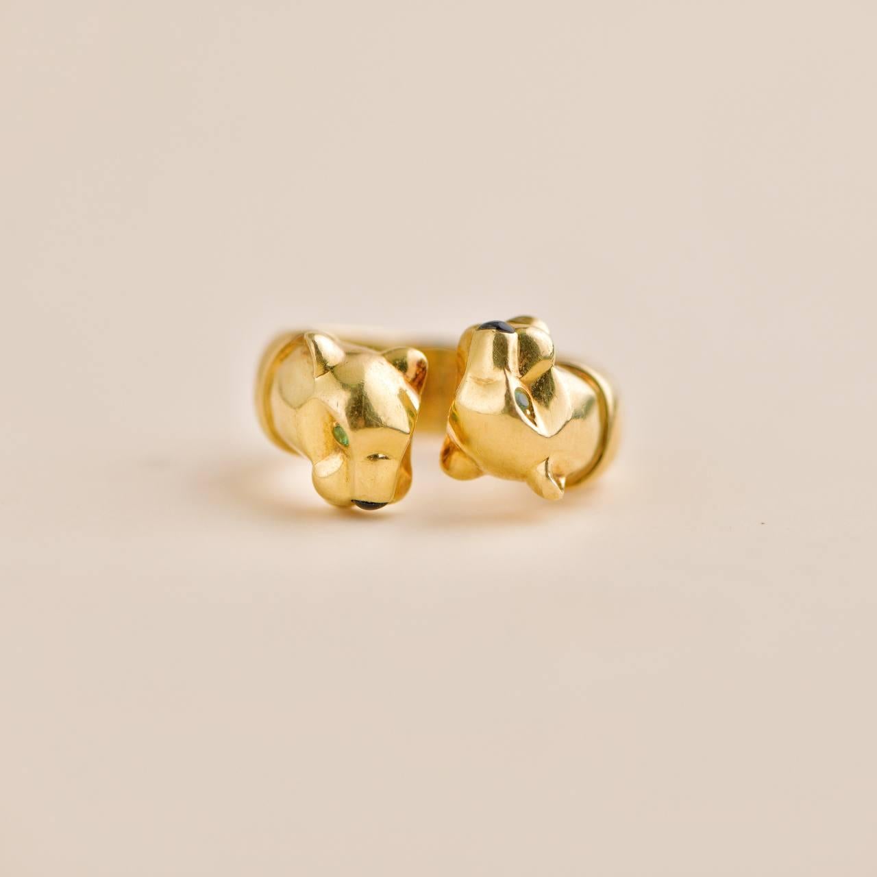 Cartier Panthère Double Leopard Head Yellow Gold Ring Size 52 For Sale 4