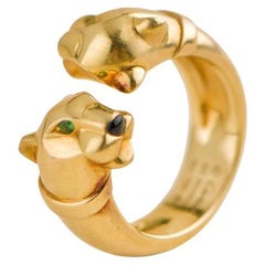 Cartier Panthère Doppel Leopard Kopf Gelbgold Ring Größe 52