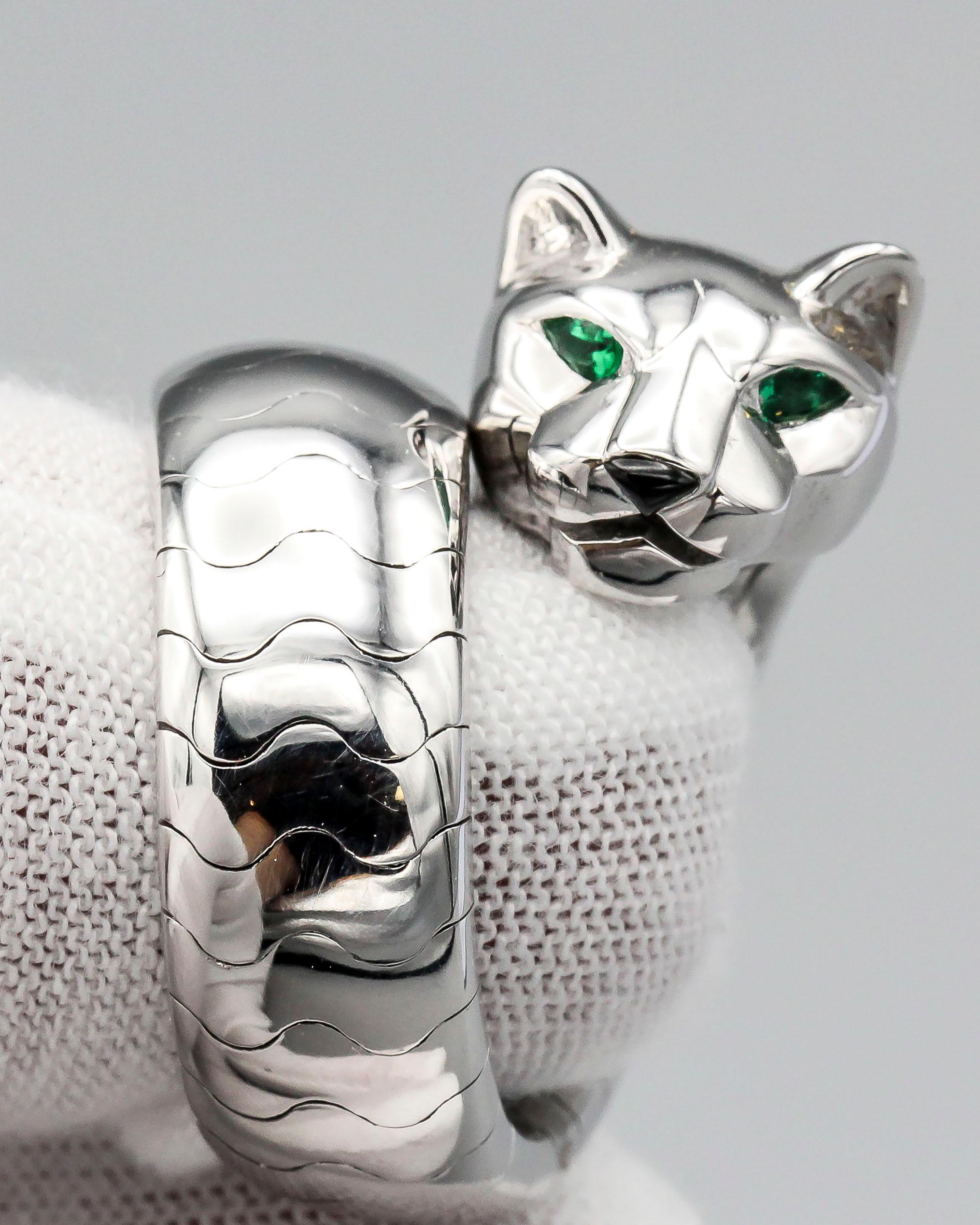 Women's Cartier Panthere Emerald 18k White Gold Lakarda Ring