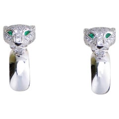 Orecchini a cerchio Cartier Panthère con diamante smeraldo in oro bianco 18 carati