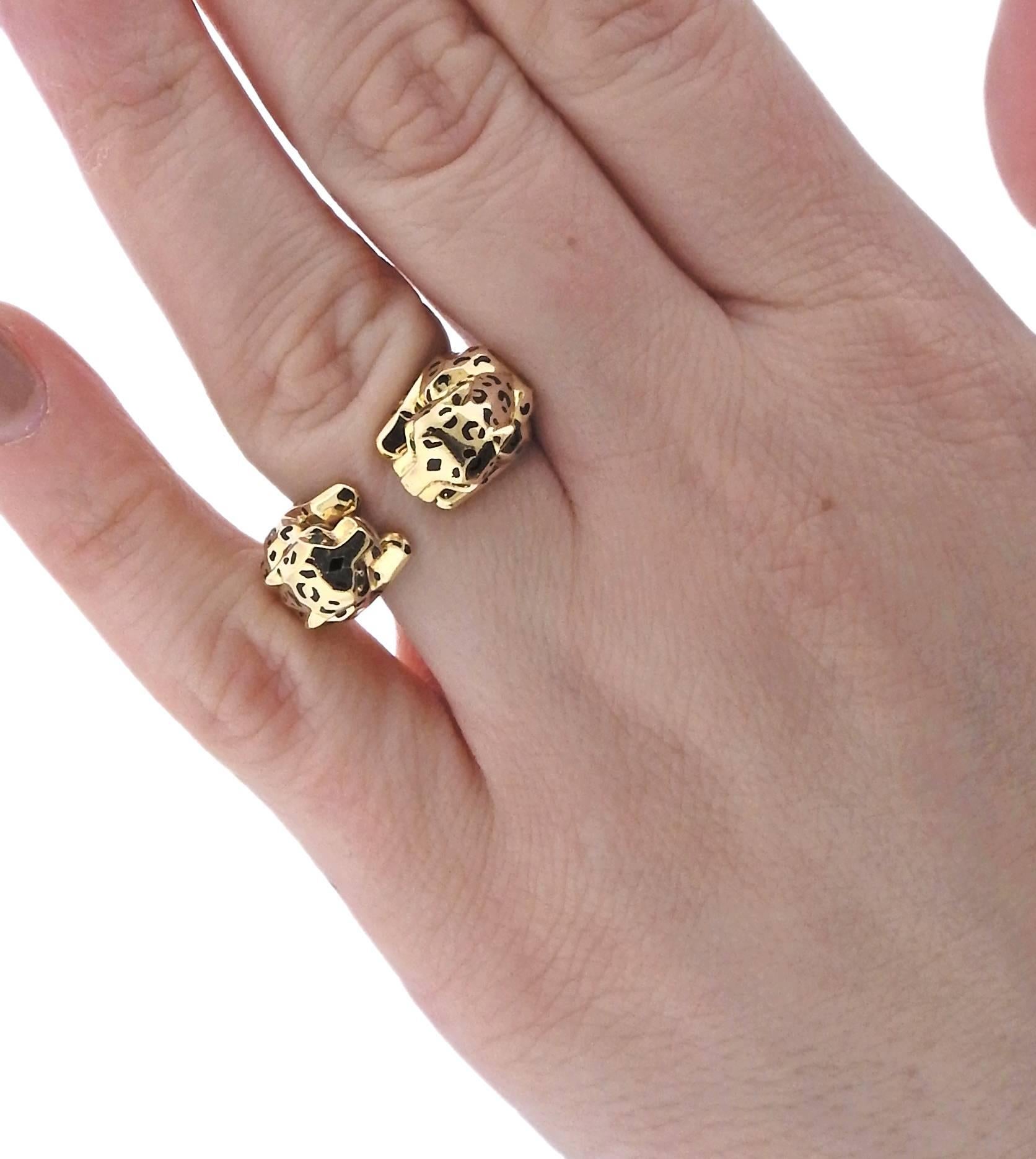 Women's or Men's Cartier Panthere Emerald Enamel Gold Ring